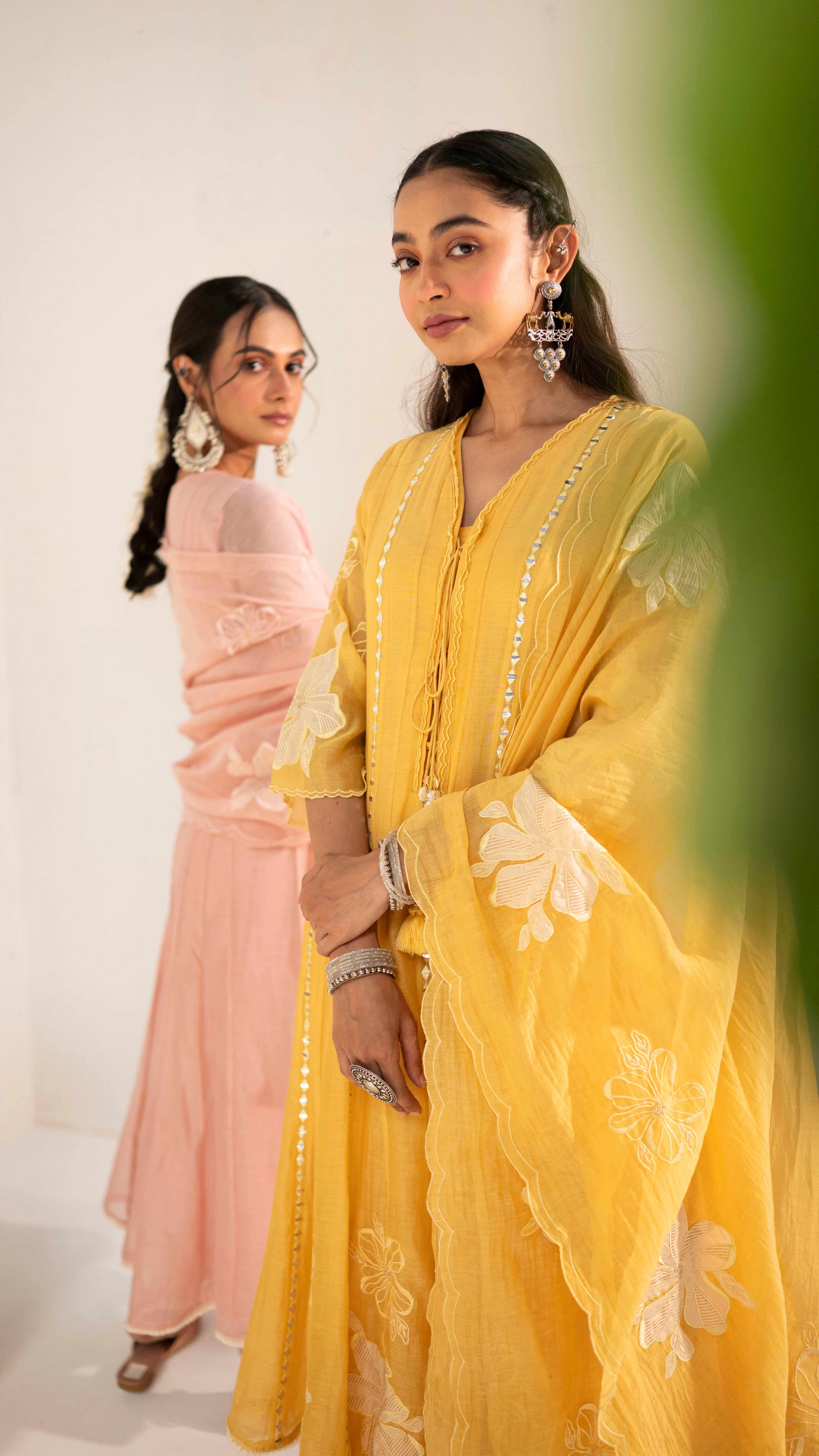 Sunlit Yellow Mirrorwork Embroidered Anarkali Set