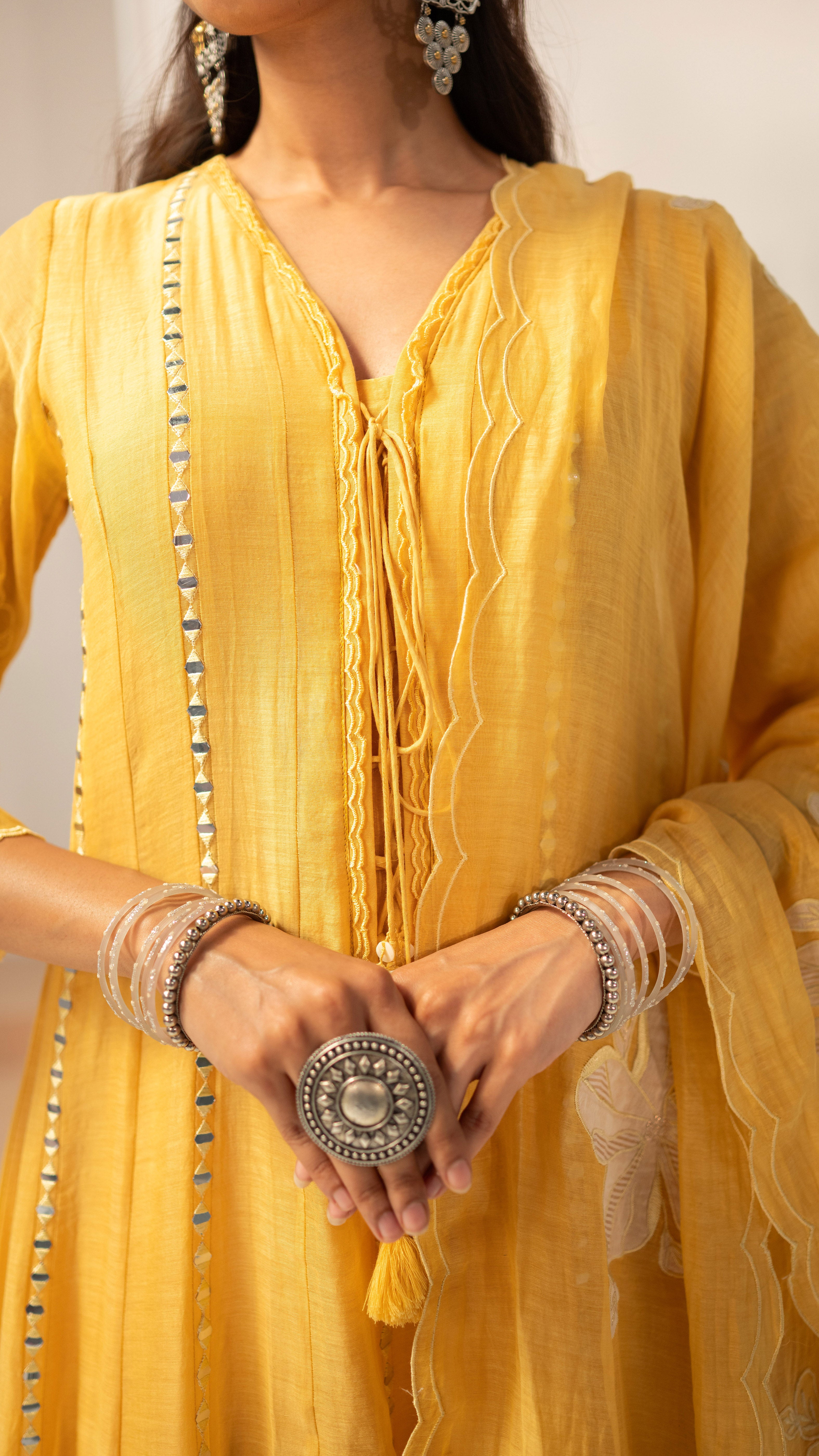 Sunlit Yellow Mirrorwork Embroidered Anarkali Set