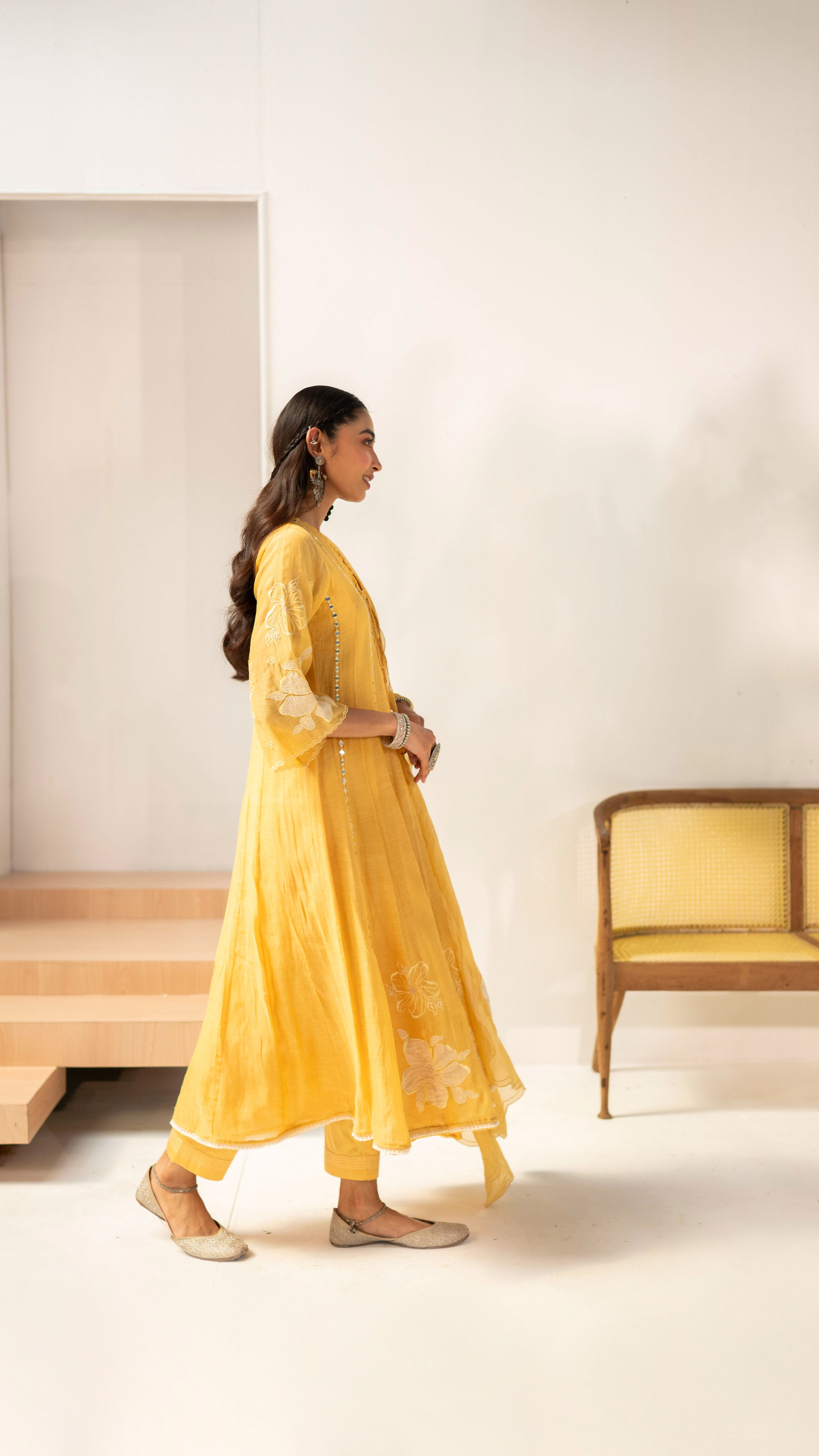 Sunlit Yellow Mirrorwork Embroidered Anarkali Set