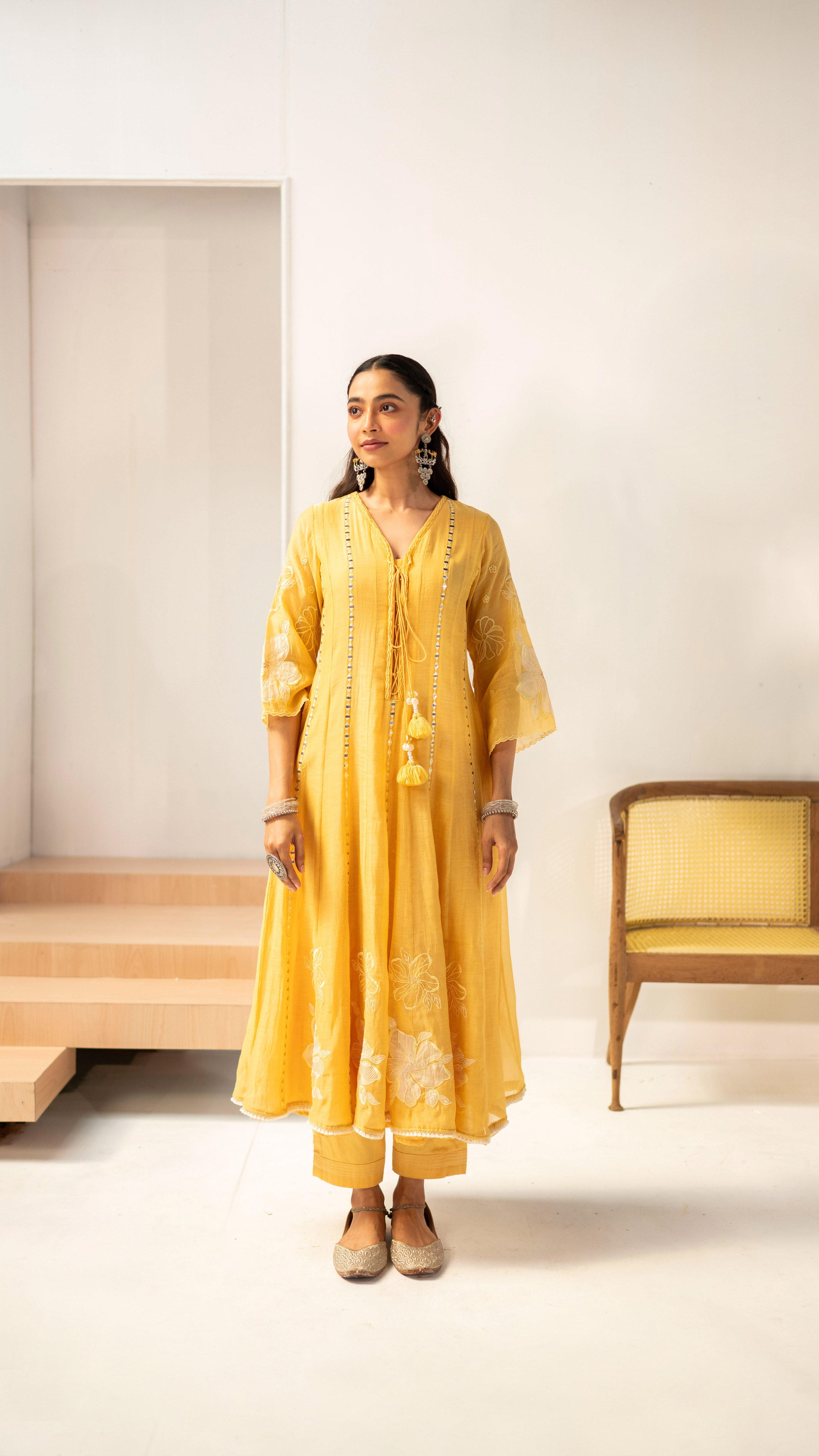 Sunlit Yellow Mirrorwork Embroidered Anarkali Set