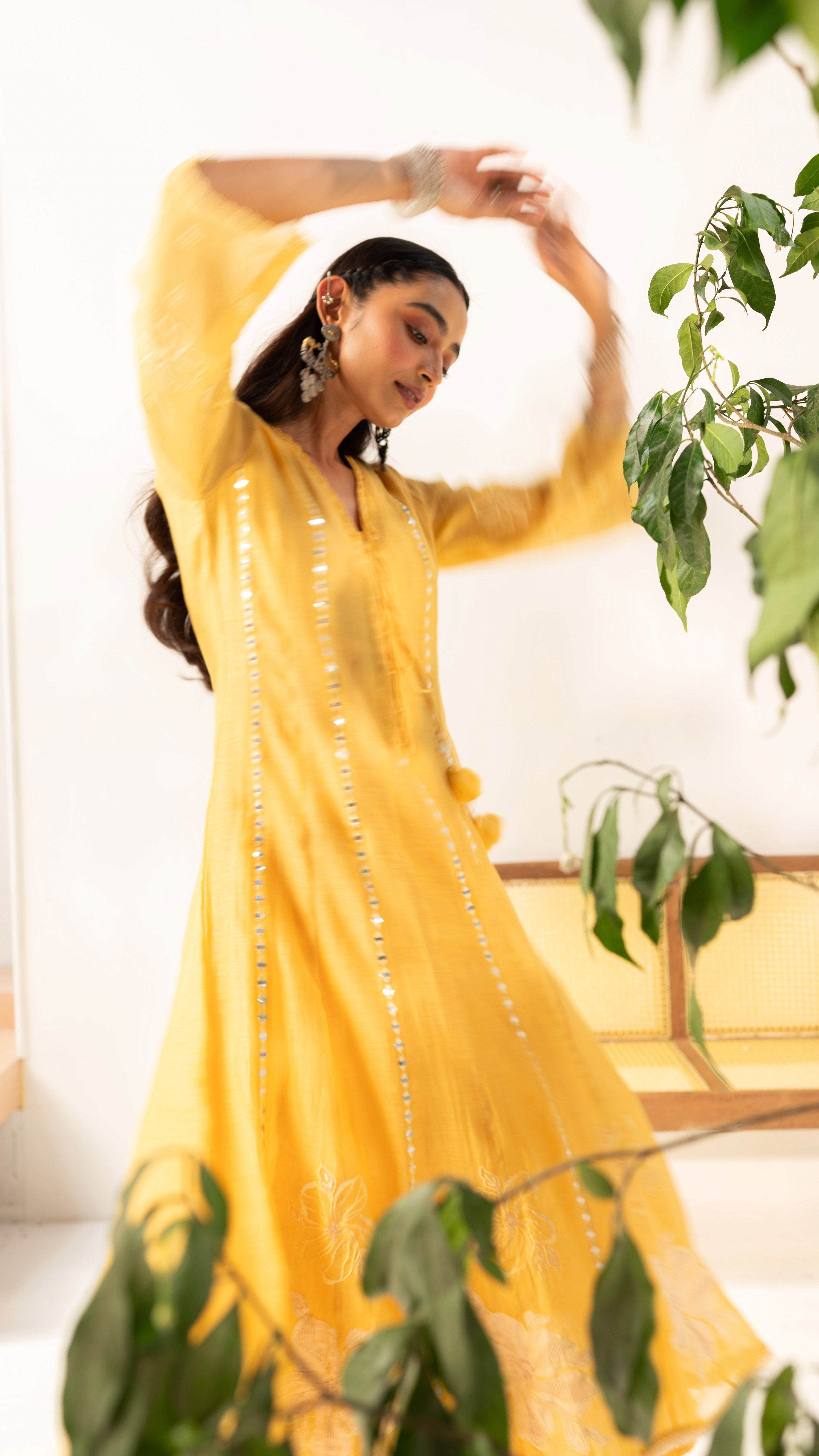 Sunlit Yellow Mirrorwork Embroidered Anarkali Set