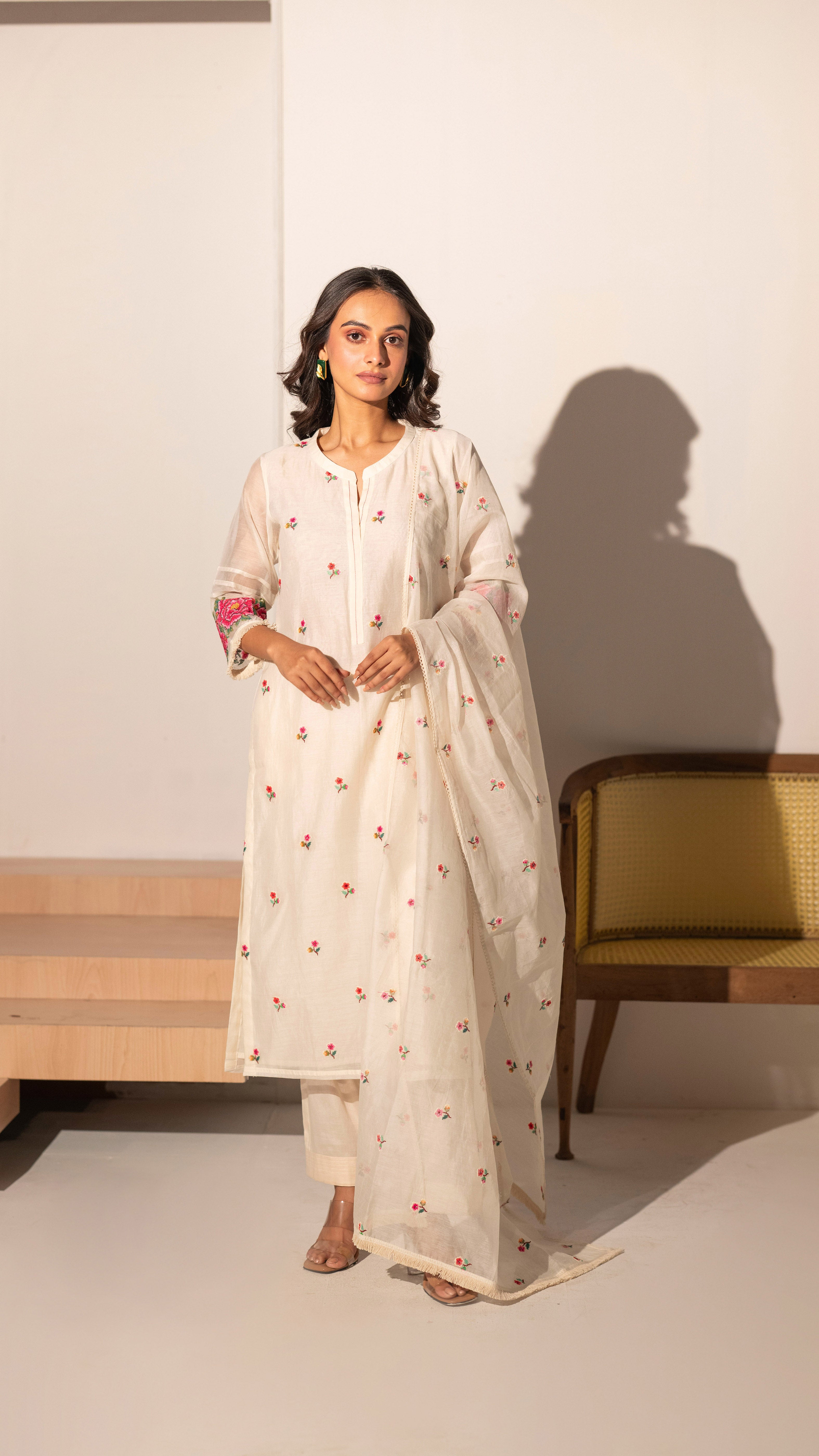 Ivory Mul Chanderi Straight Salwar Set