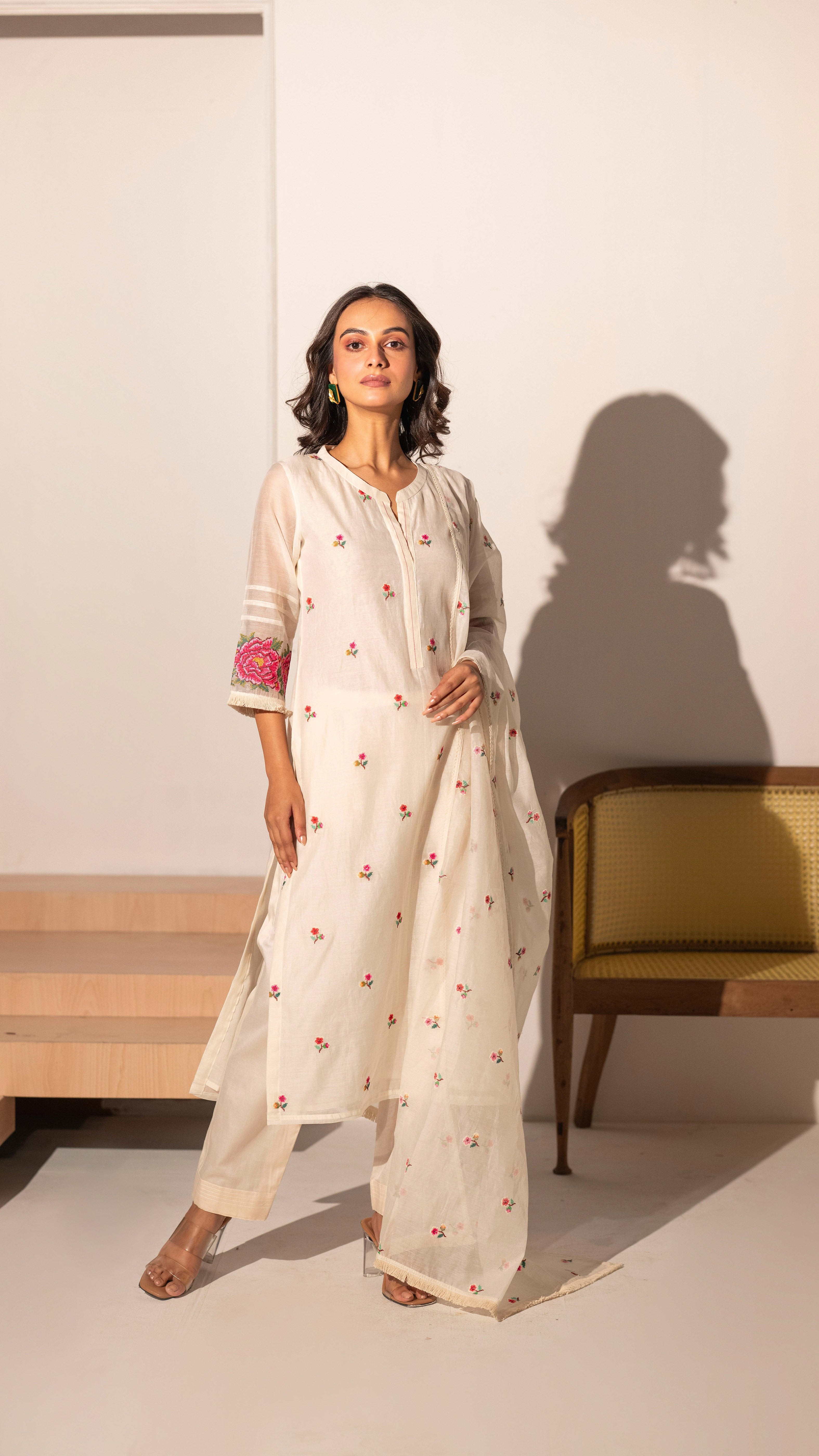 Ivory Mul Chanderi Straight Salwar Set