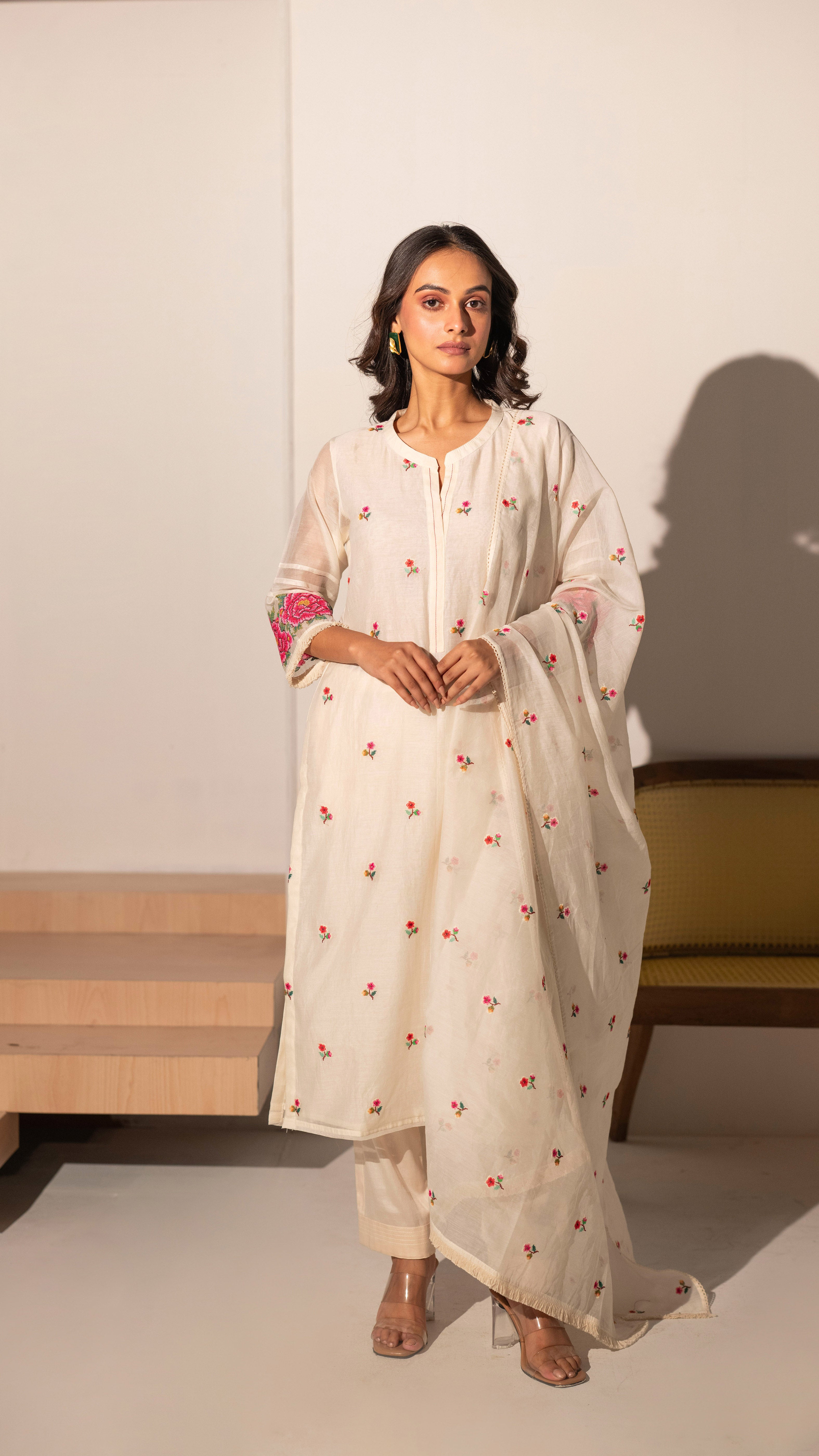 Ivory Mul Chanderi Straight Salwar Set