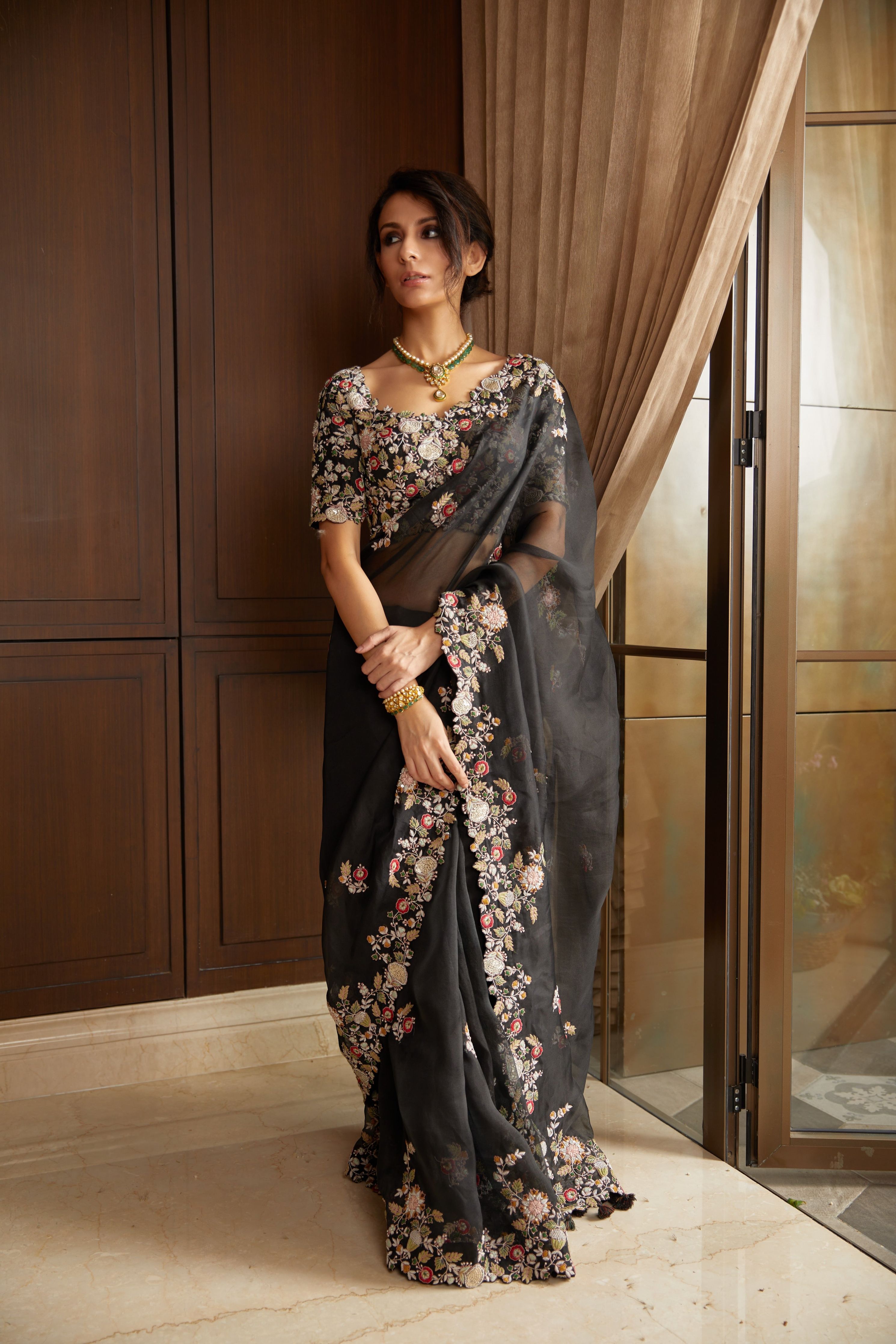 Black Organza Saree and Silk Blouse  Mokshaa