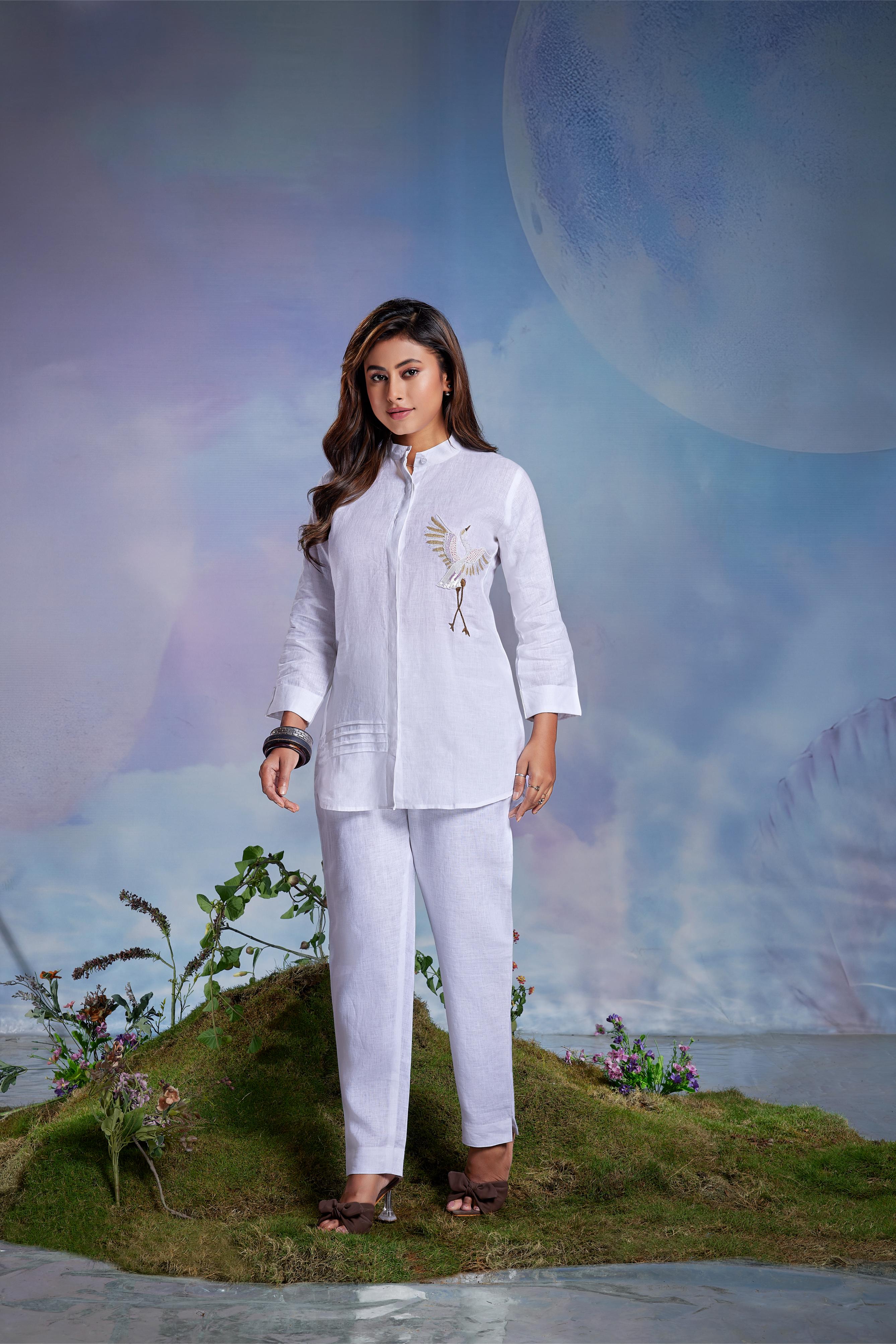 White Embroidered Linen Co-Ord Set