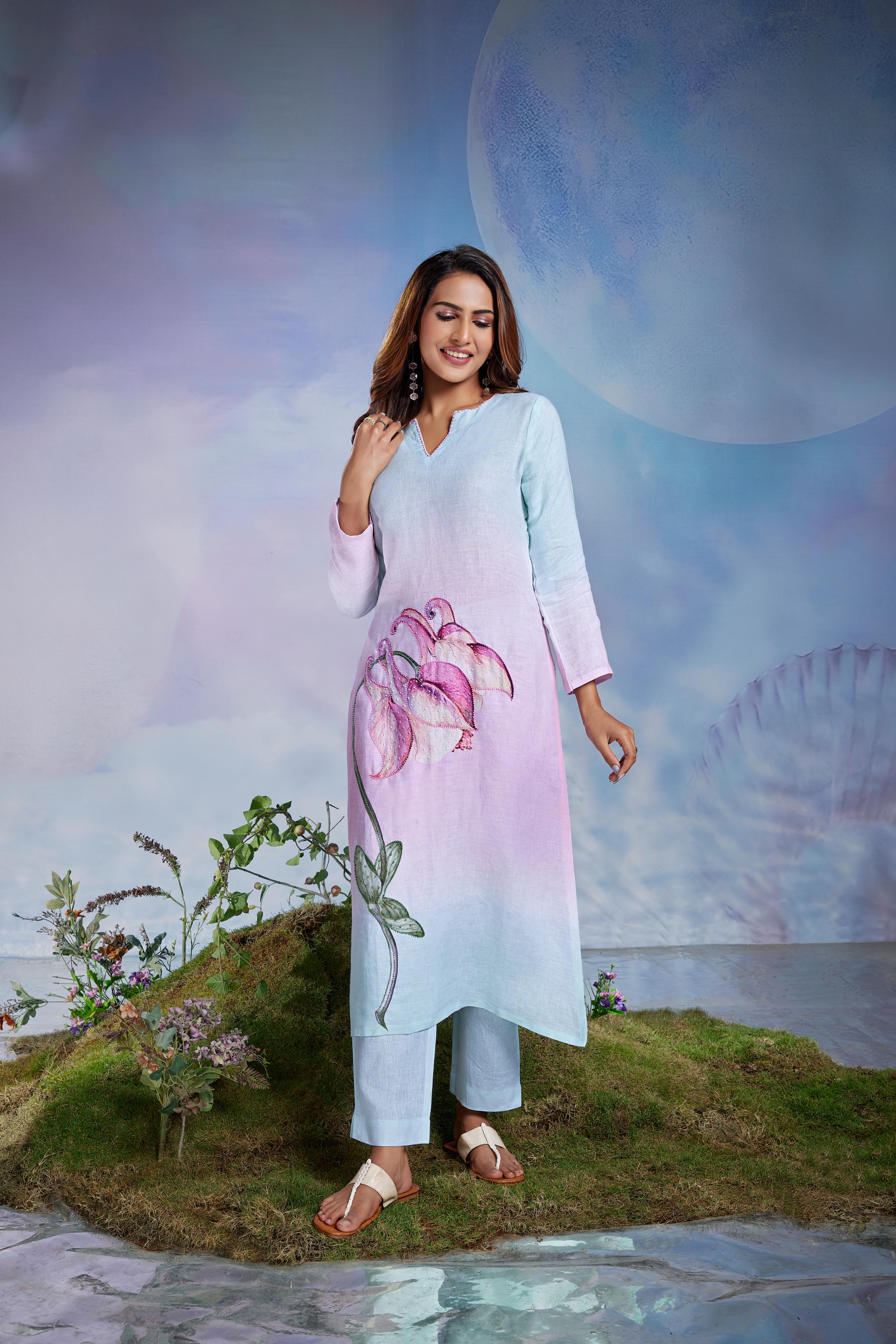 Pastel Ombre Floral Kurta Set