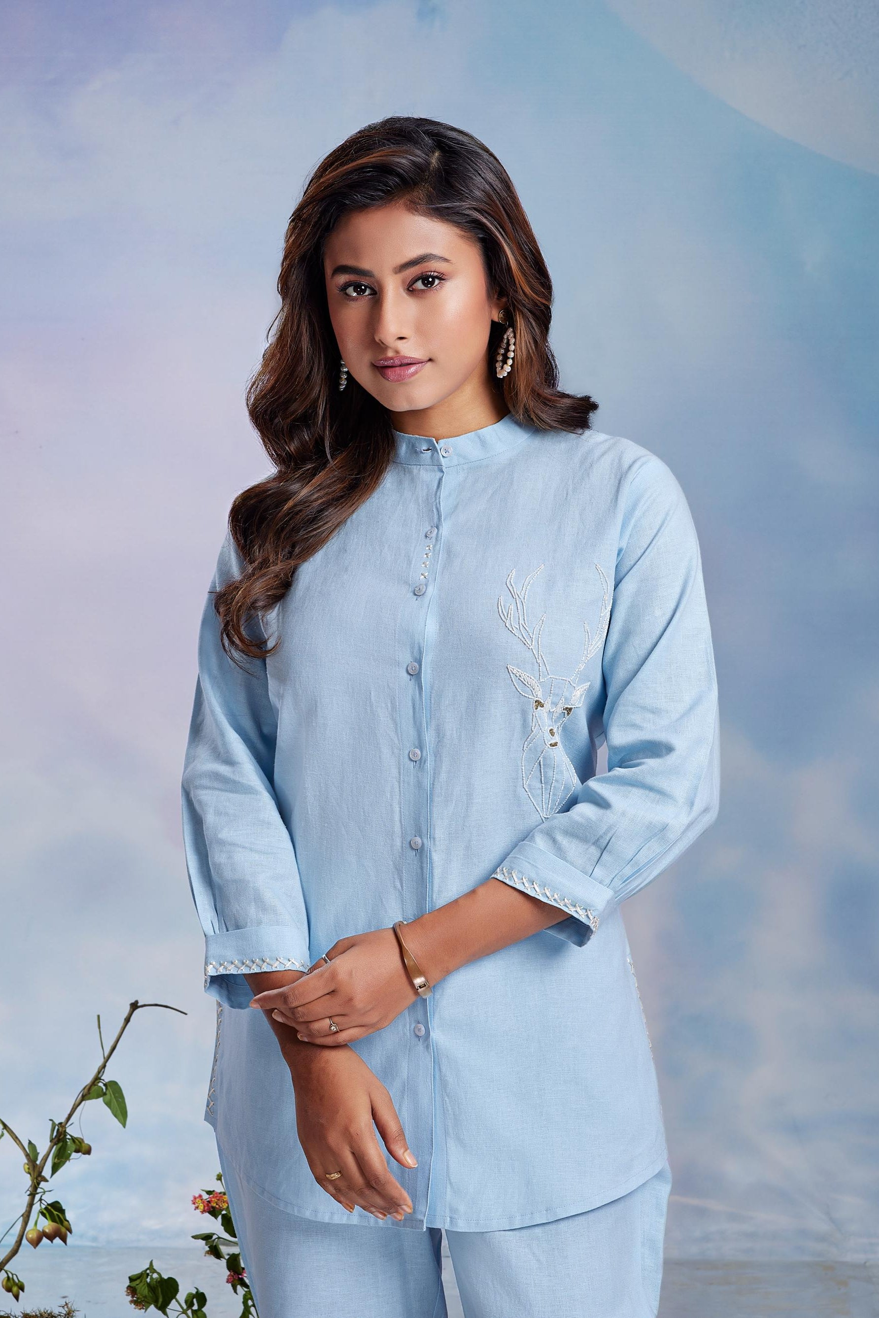 Powder Blue Embroidered Co-ord Set