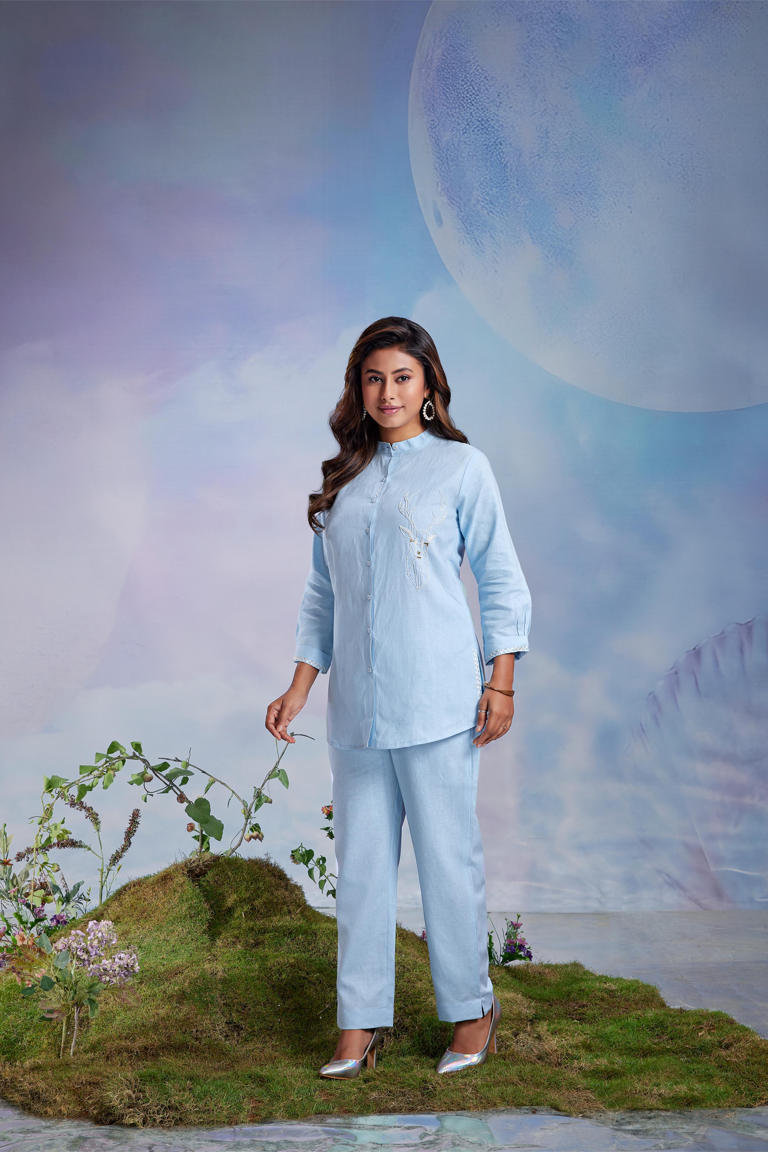 Powder Blue Embroidered Co-ord Set