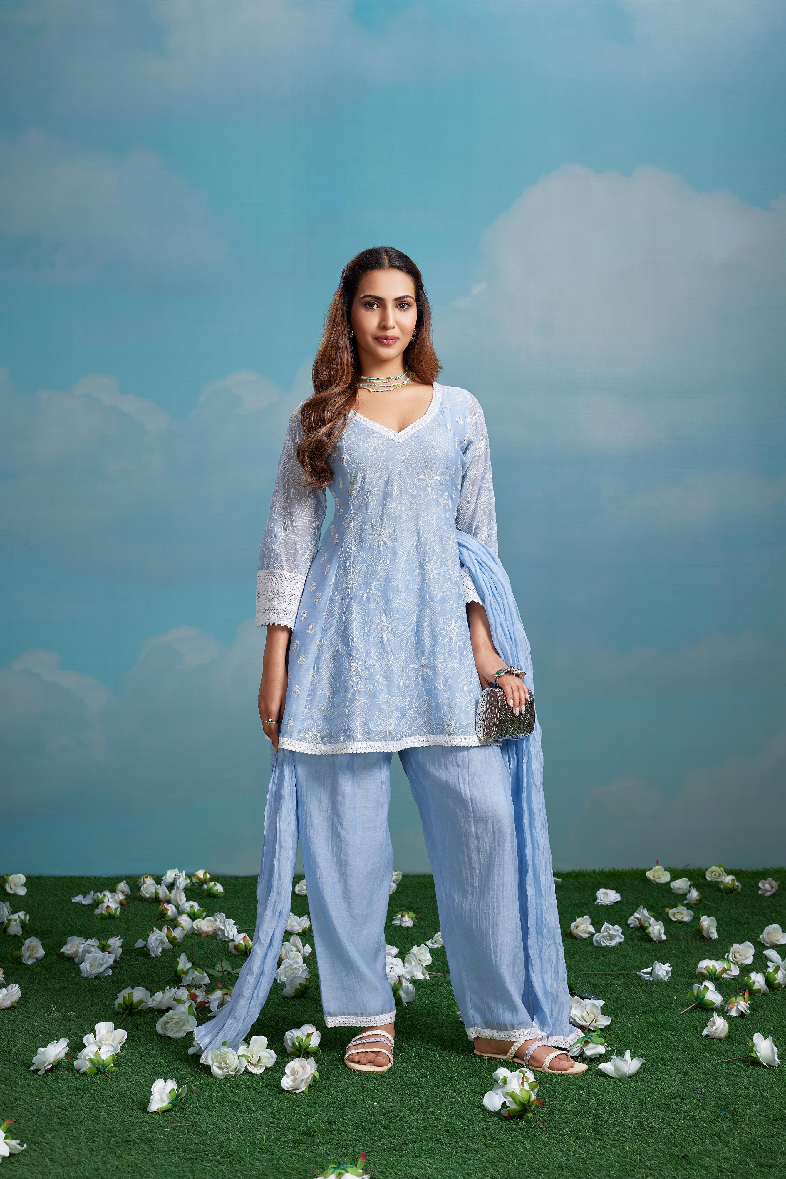 Powder Blue Embroidered Salwar Set