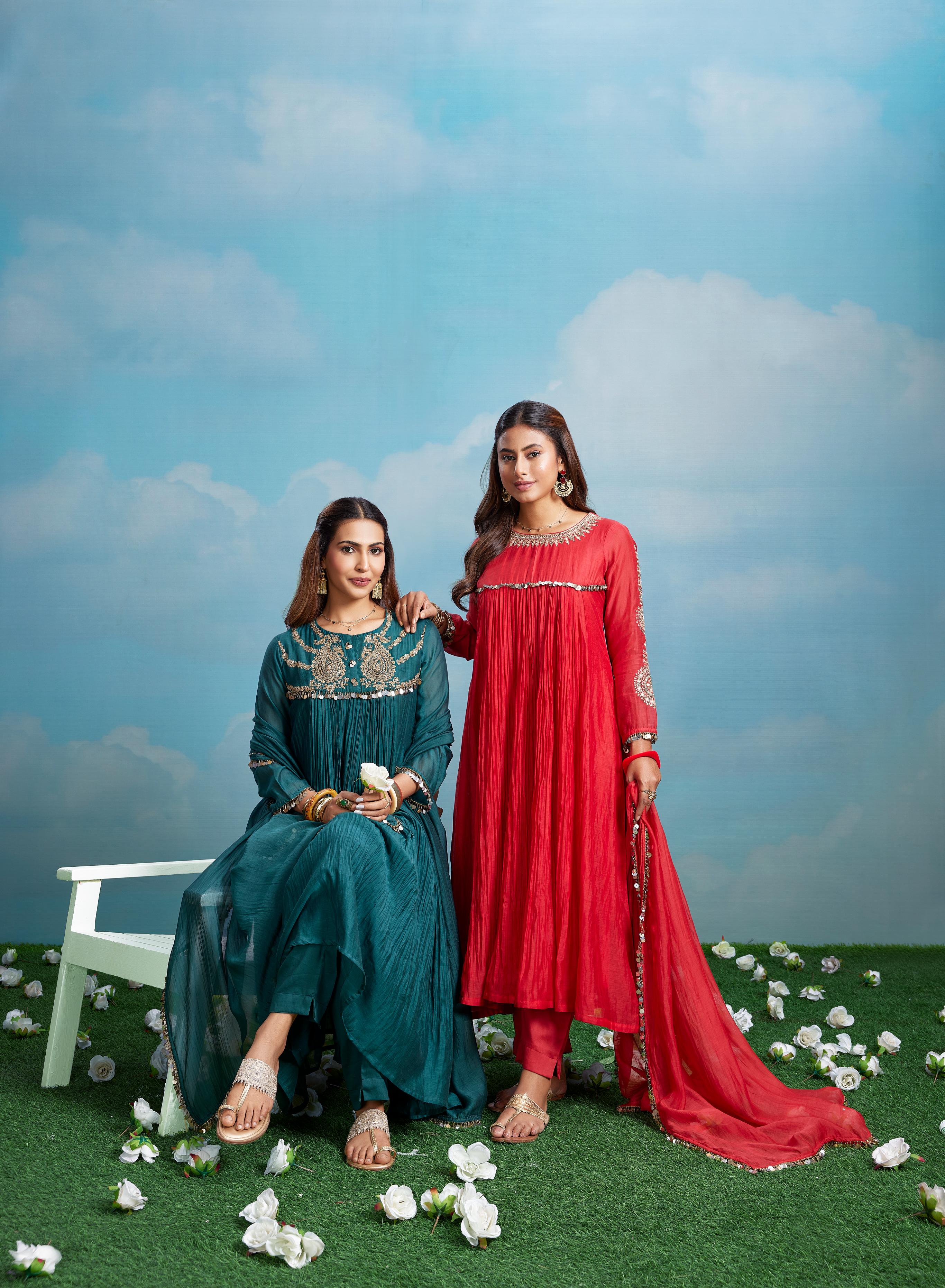 Teal Embroidered Anarkali Set