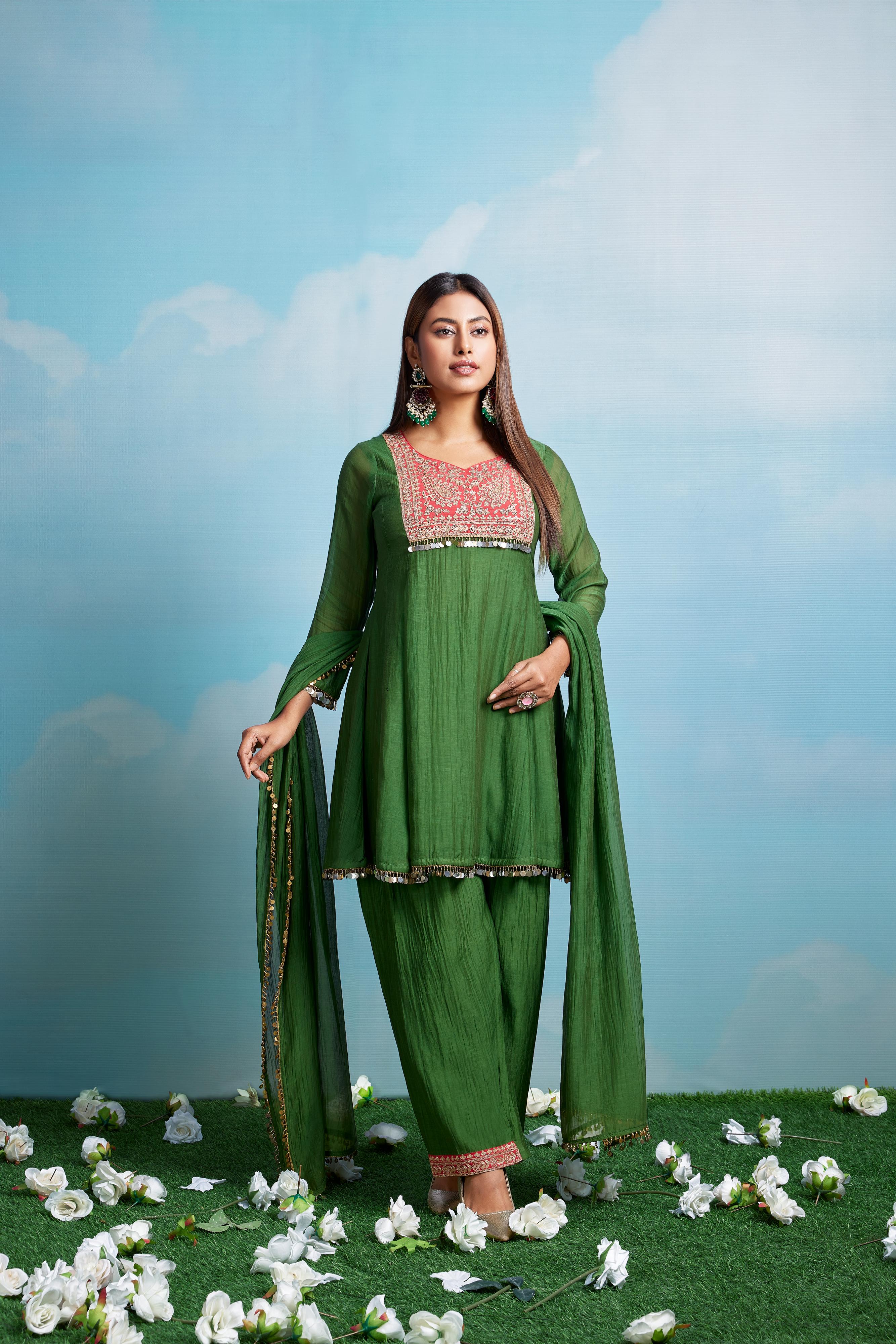 Emerald Green Mul Salwar Set