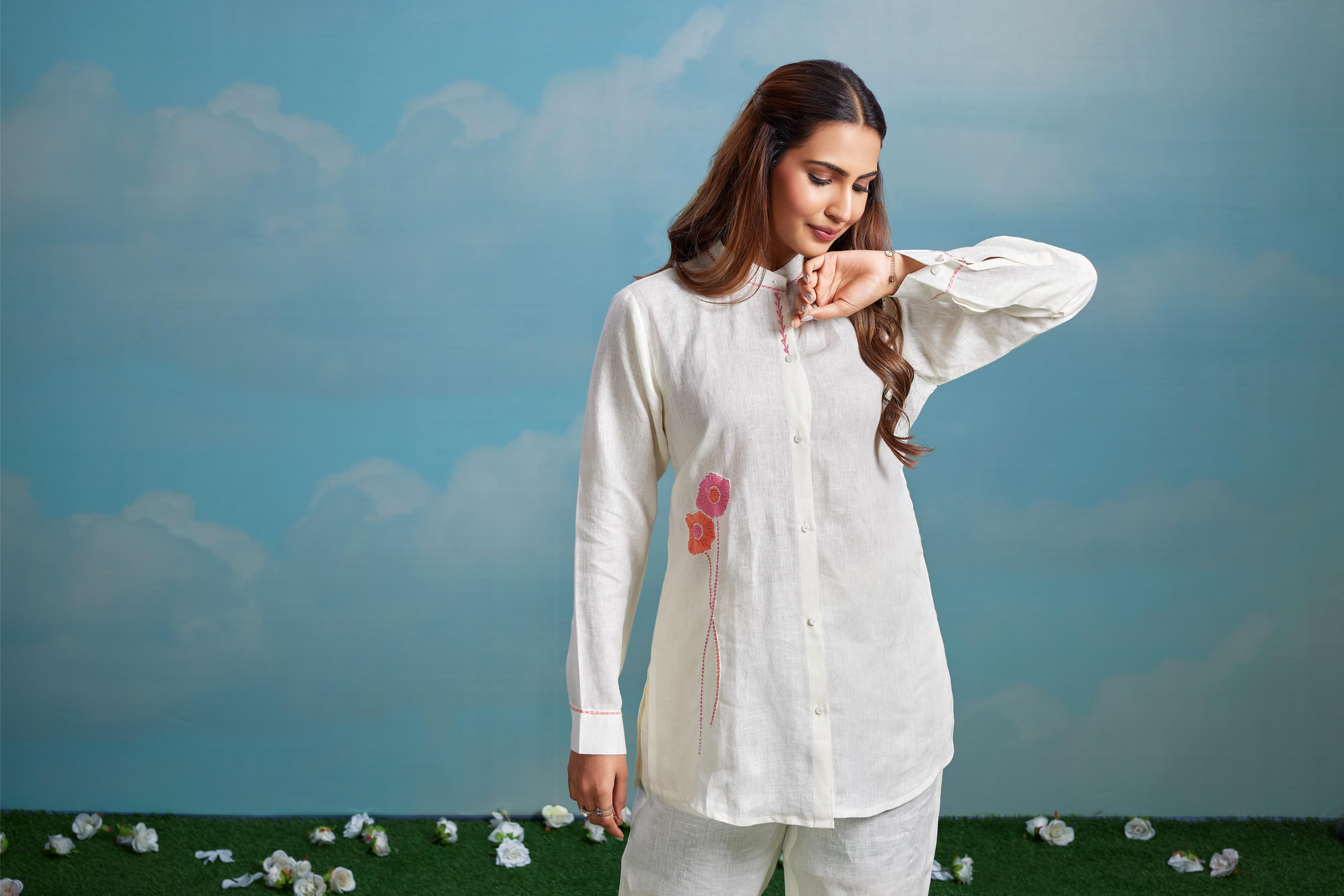 Ivory Floral Embroidered Co-Ord Set