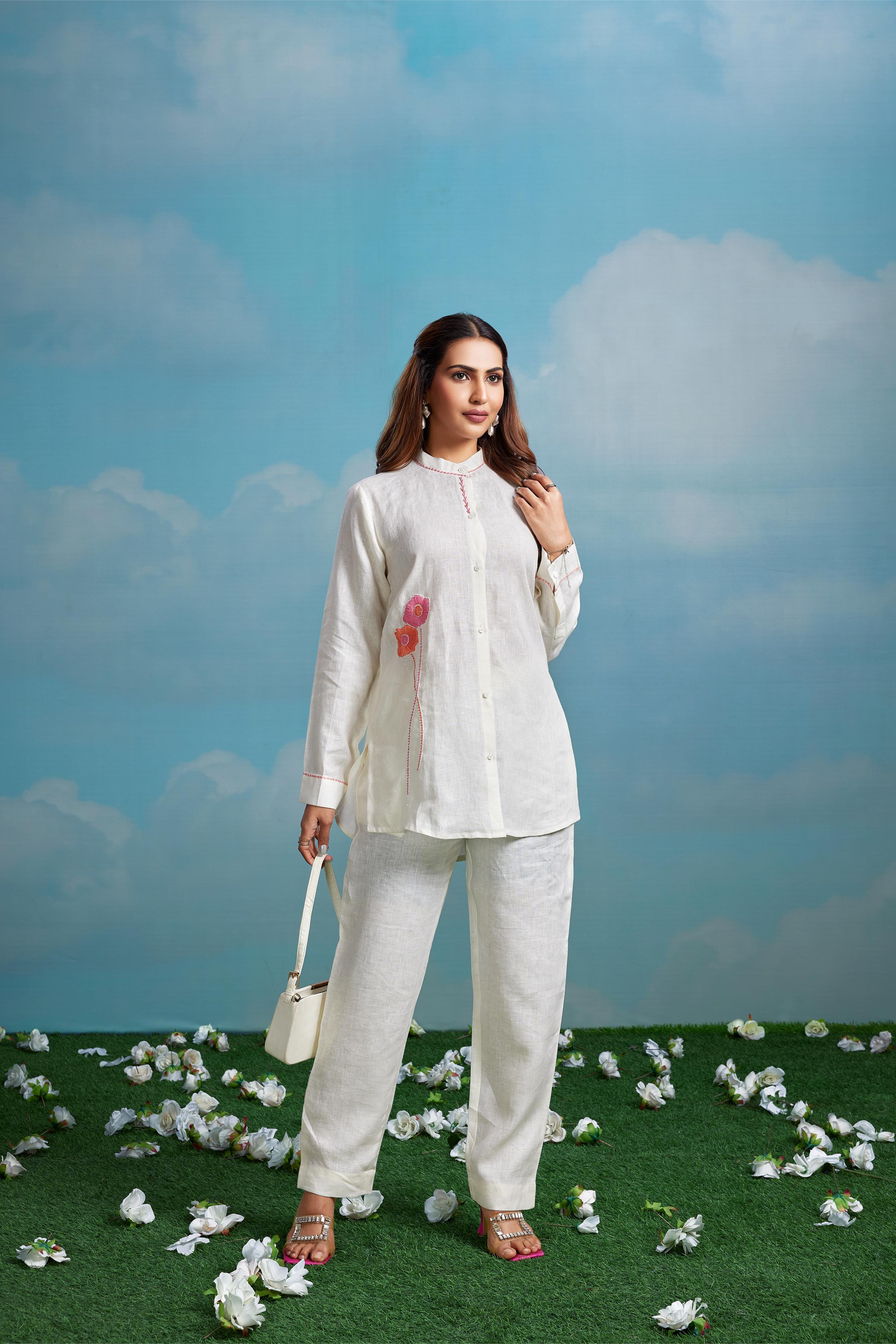 Ivory Floral Embroidered Co-Ord Set
