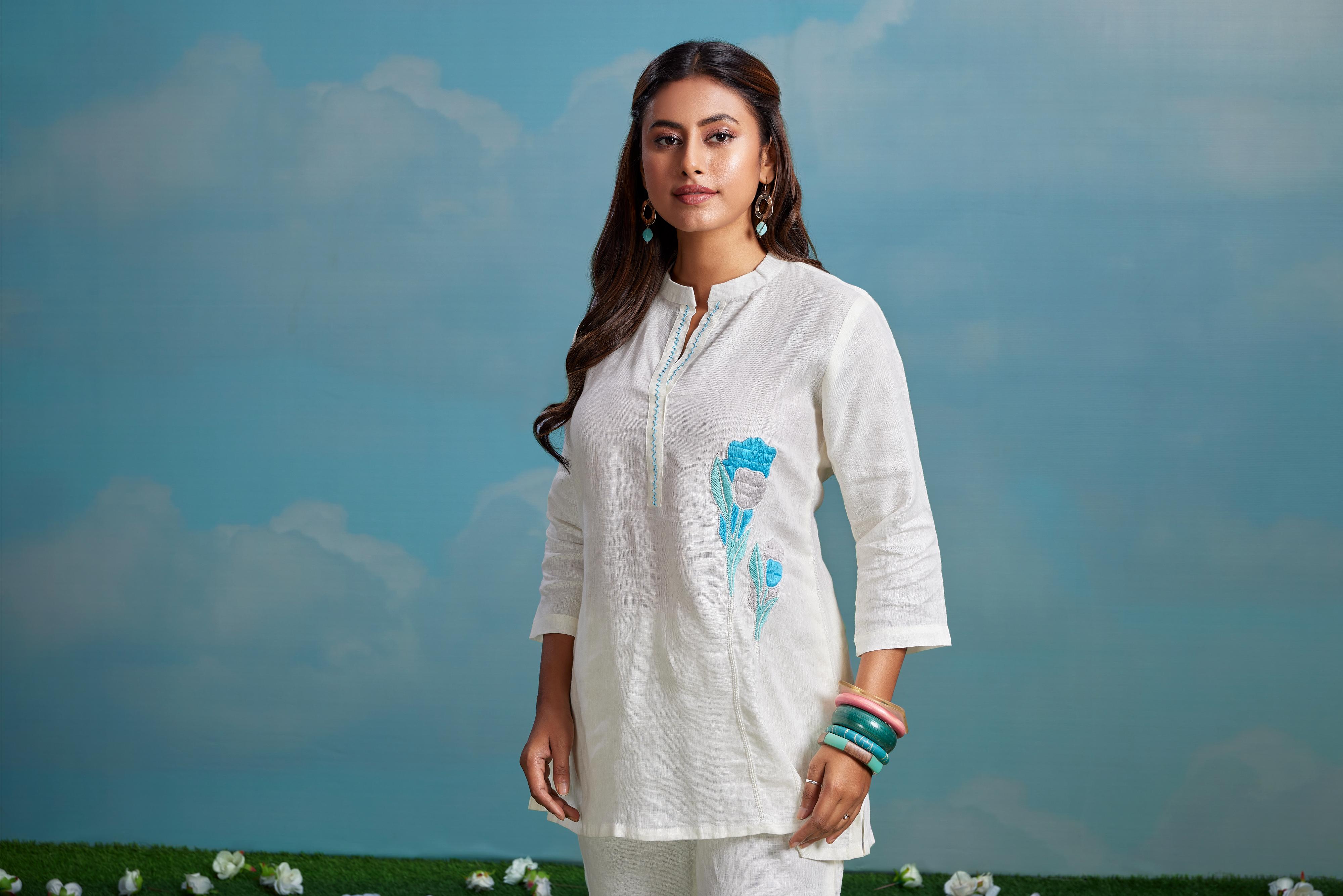 White Floral Embroidered Co-Ord Set