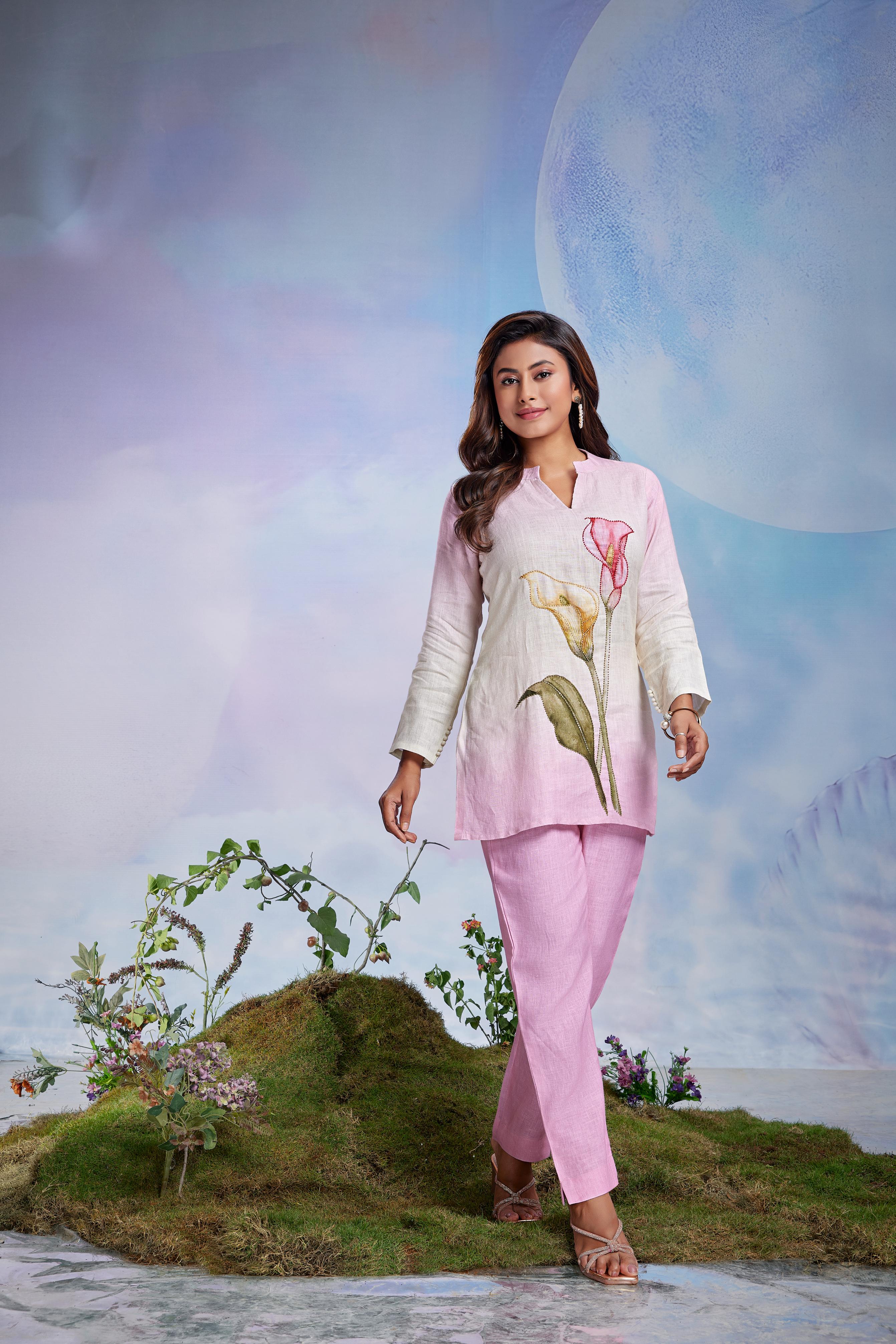 Blush Pink Floral Linen Co-Ord Set
