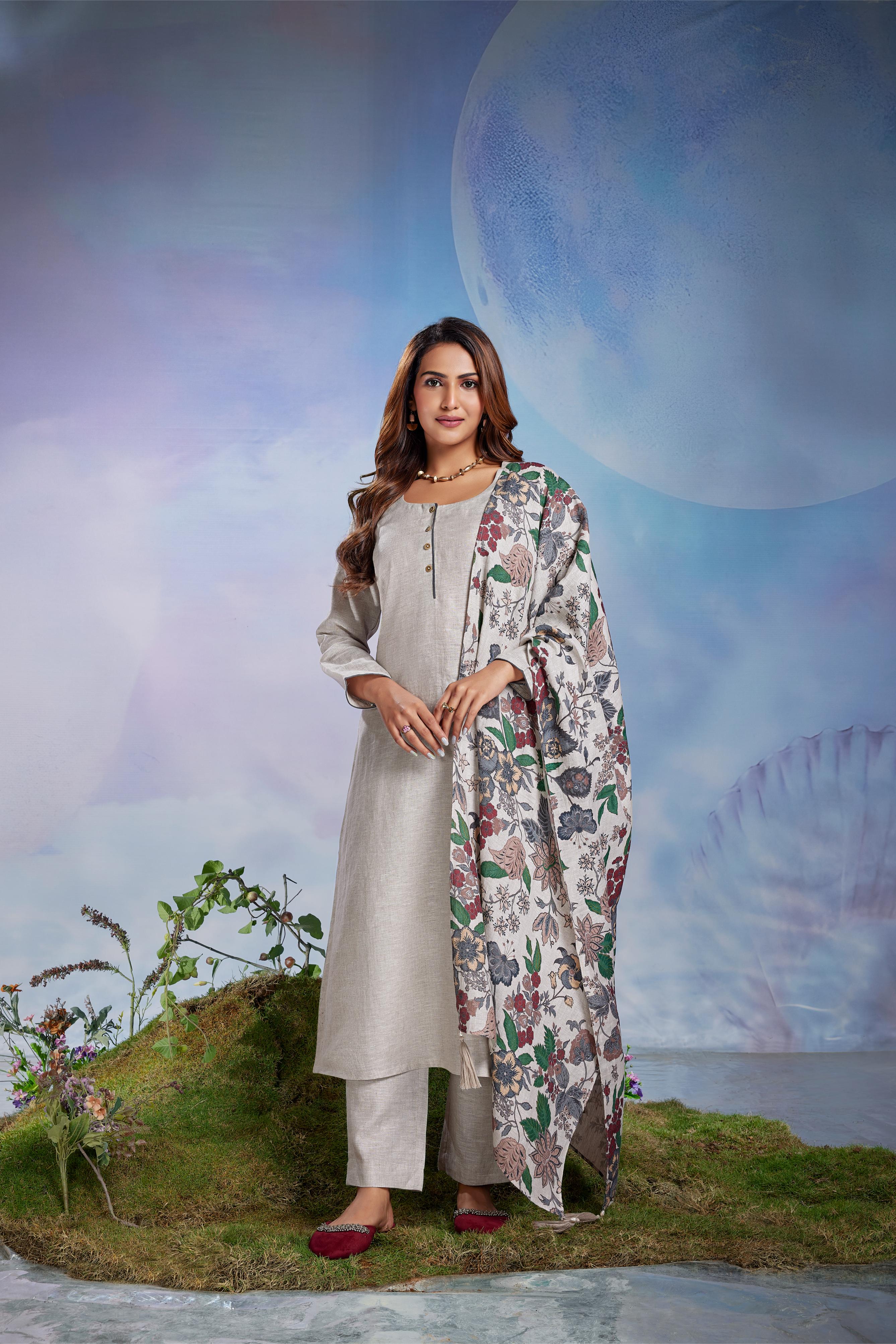 Ivory Floral Printed Kurta Set
