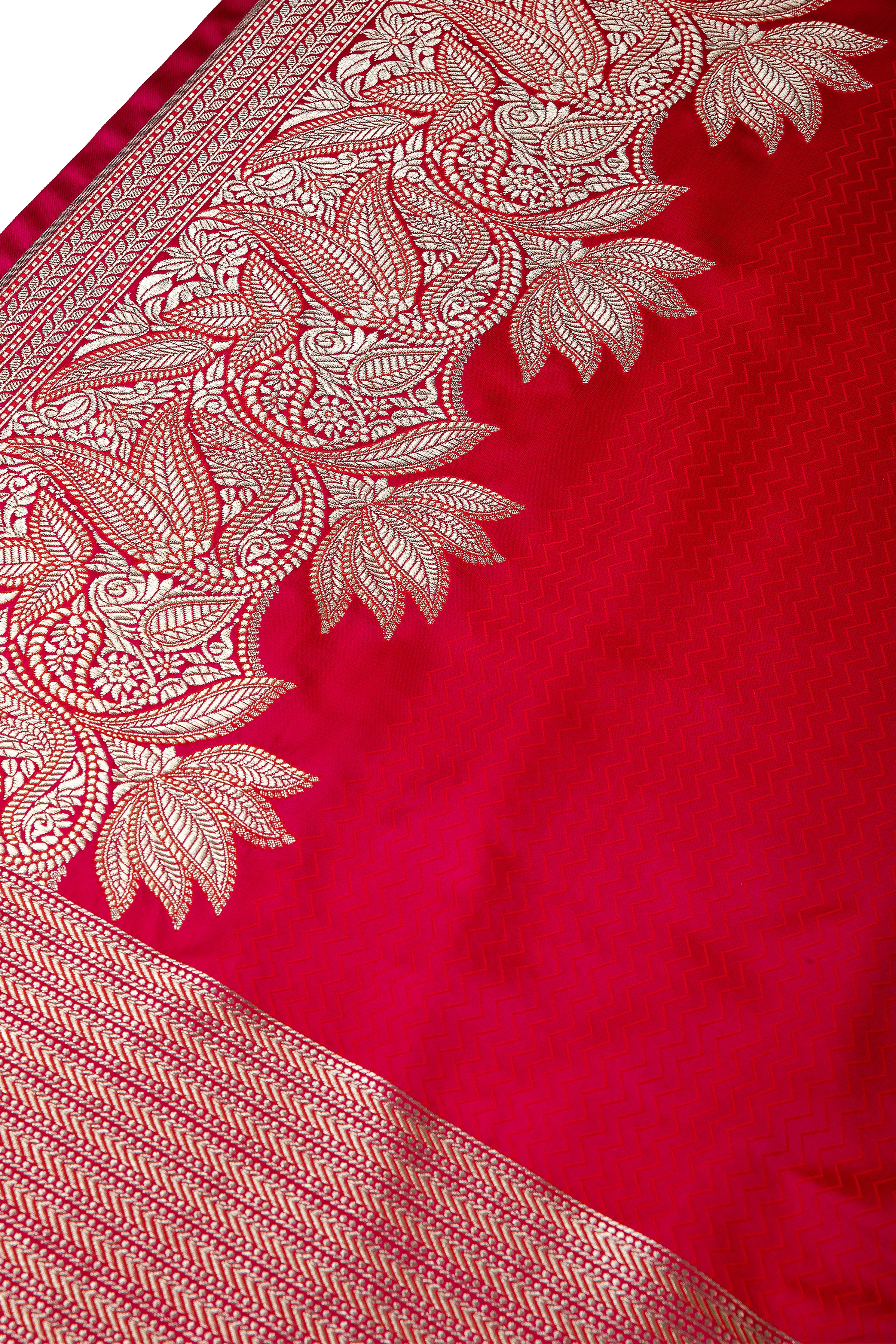 Coral Pink Banaras Silk Saree - Mokshaa