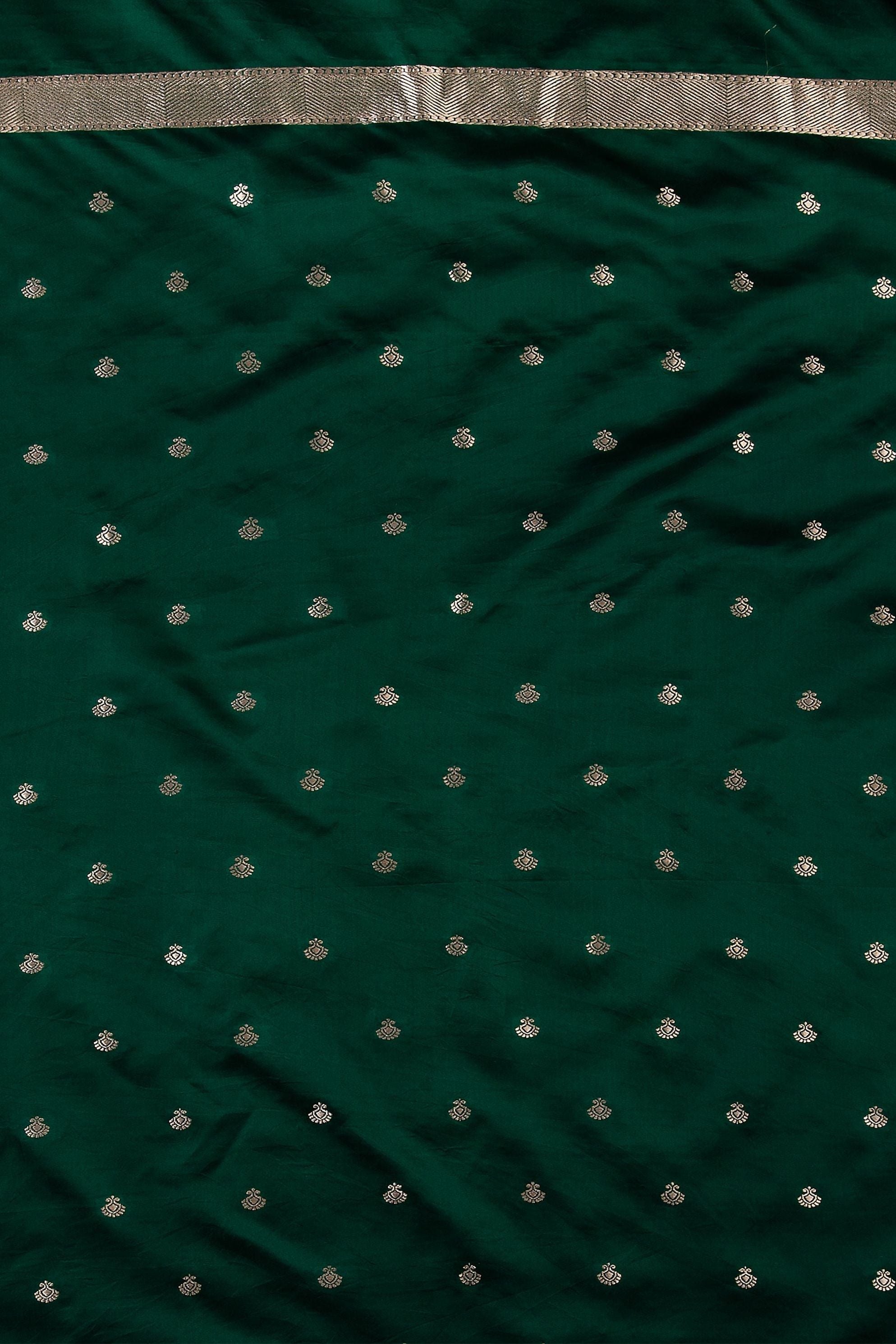 Bottle Green Banaras Silk Saree - Mokshaa