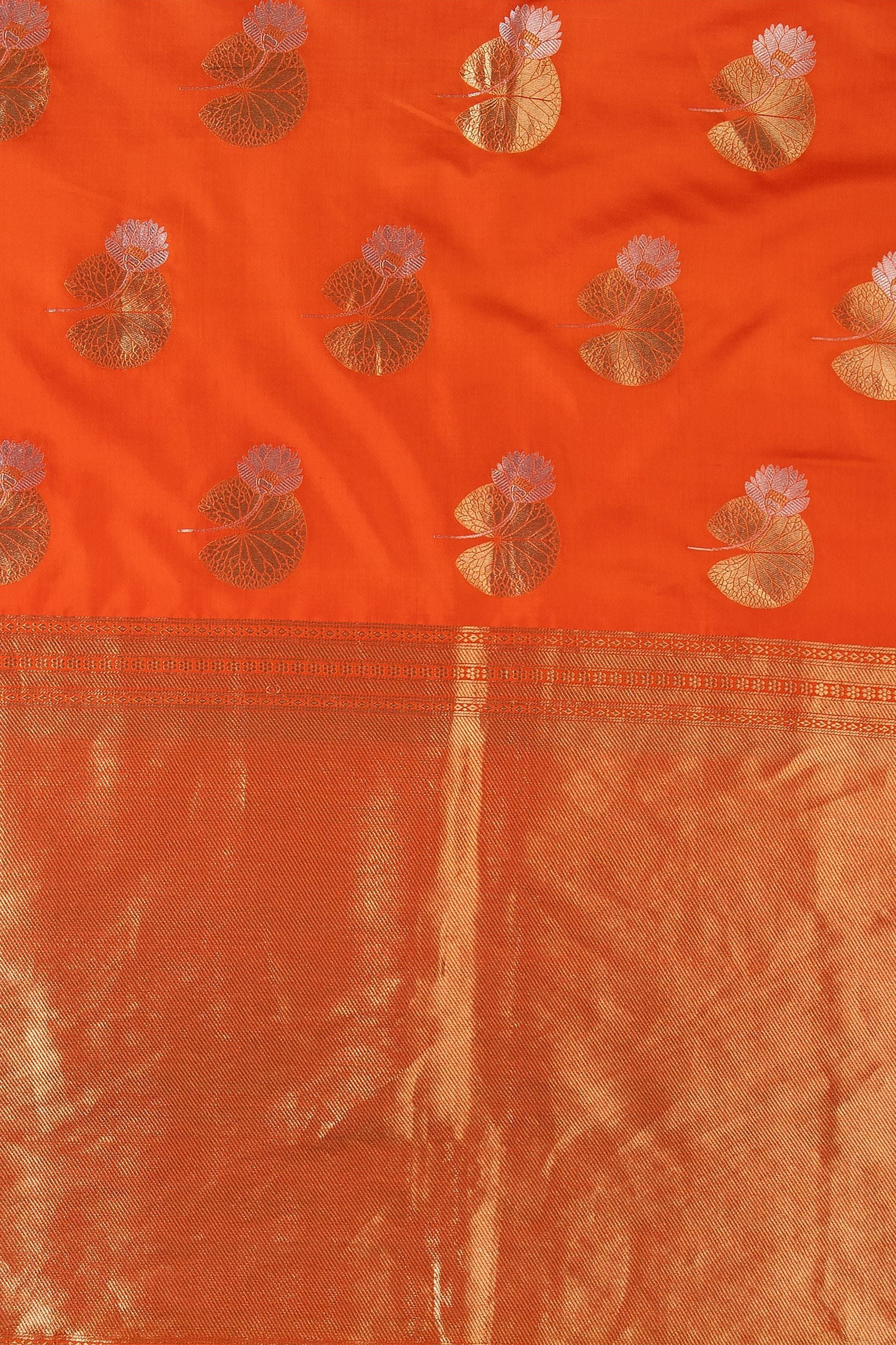 Orange Banaras Satin Silk Saree - Mokshaa