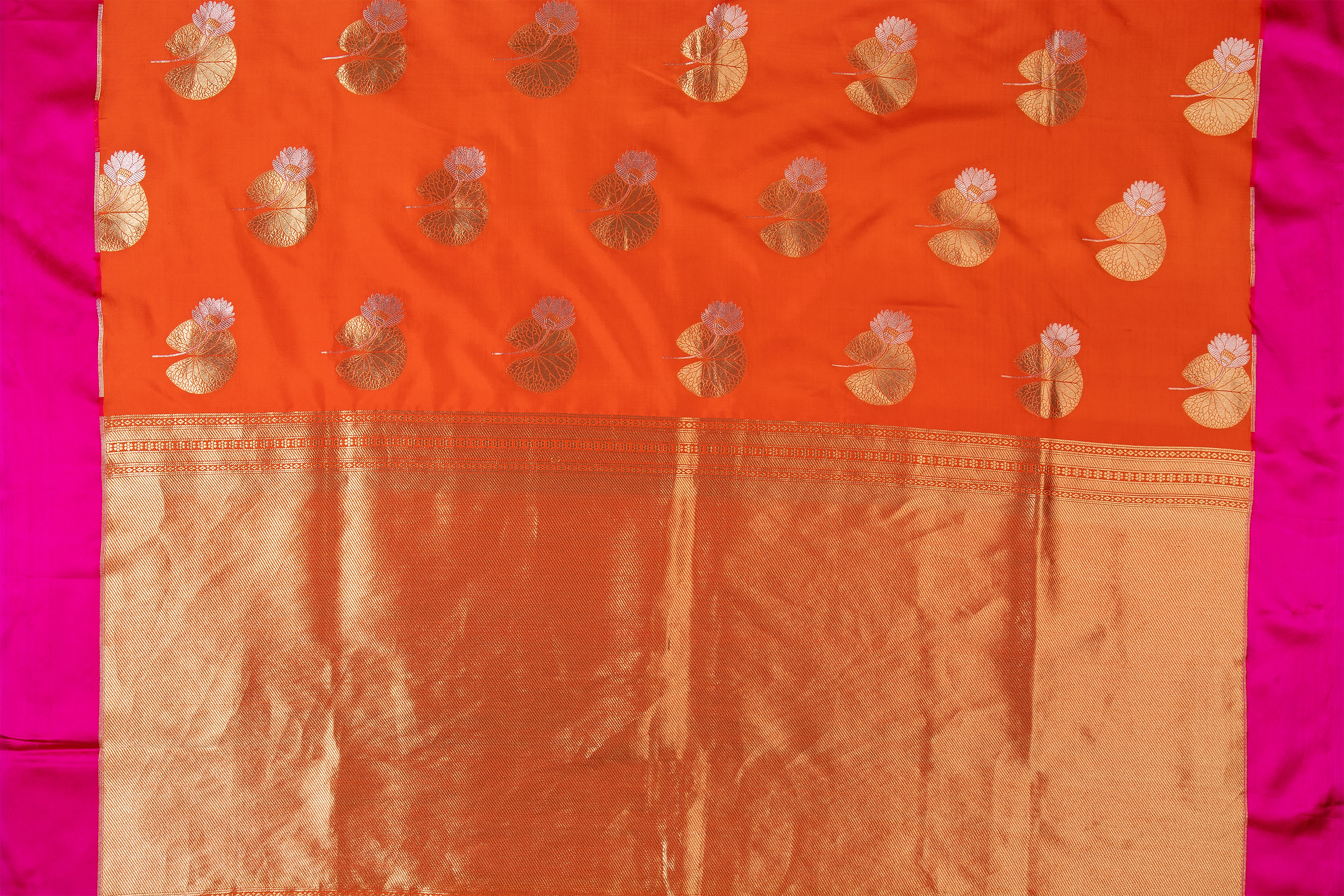 Orange Banaras Satin Silk Saree - Mokshaa