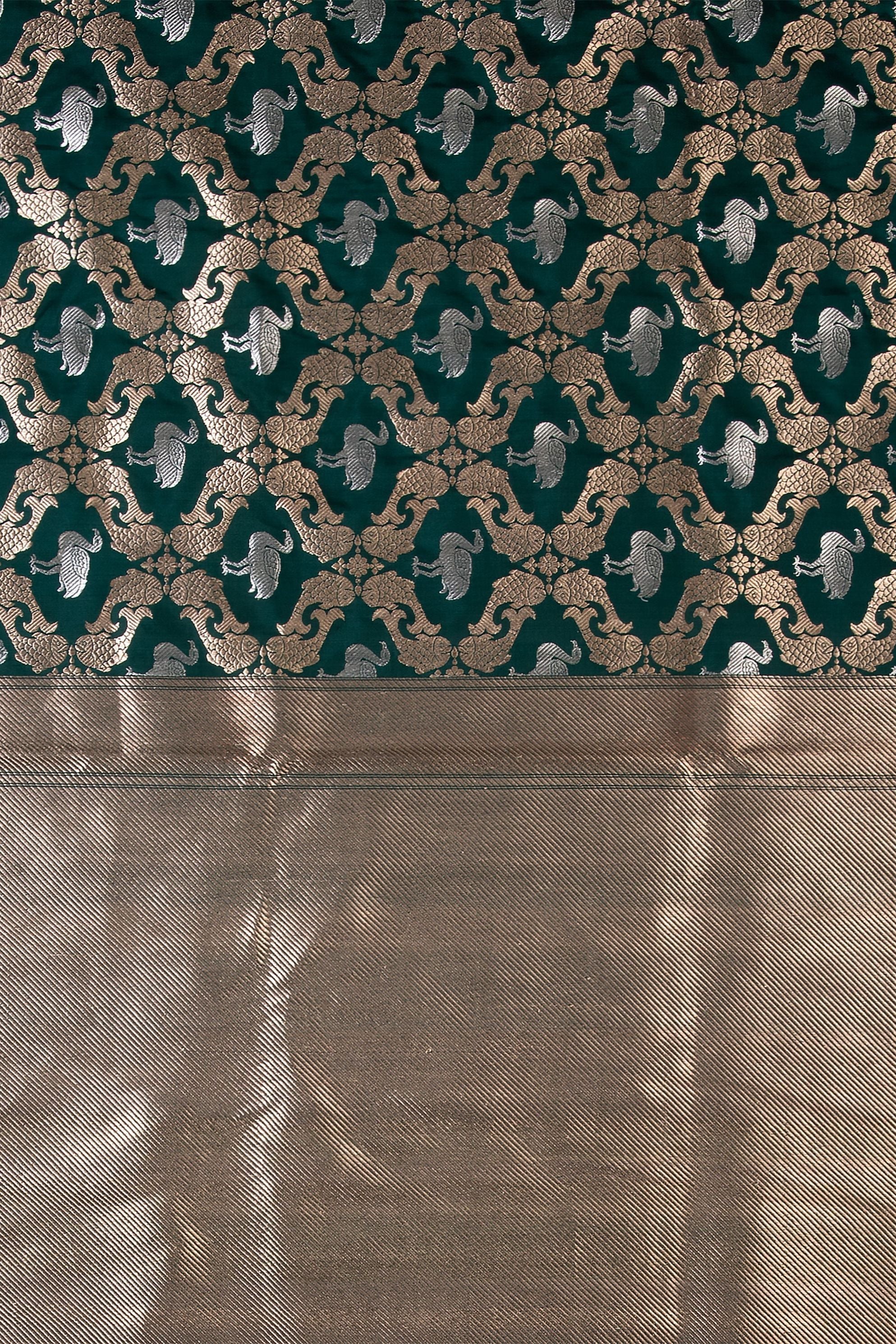 Bottle Green Banaras Silk Saree - Mokshaa