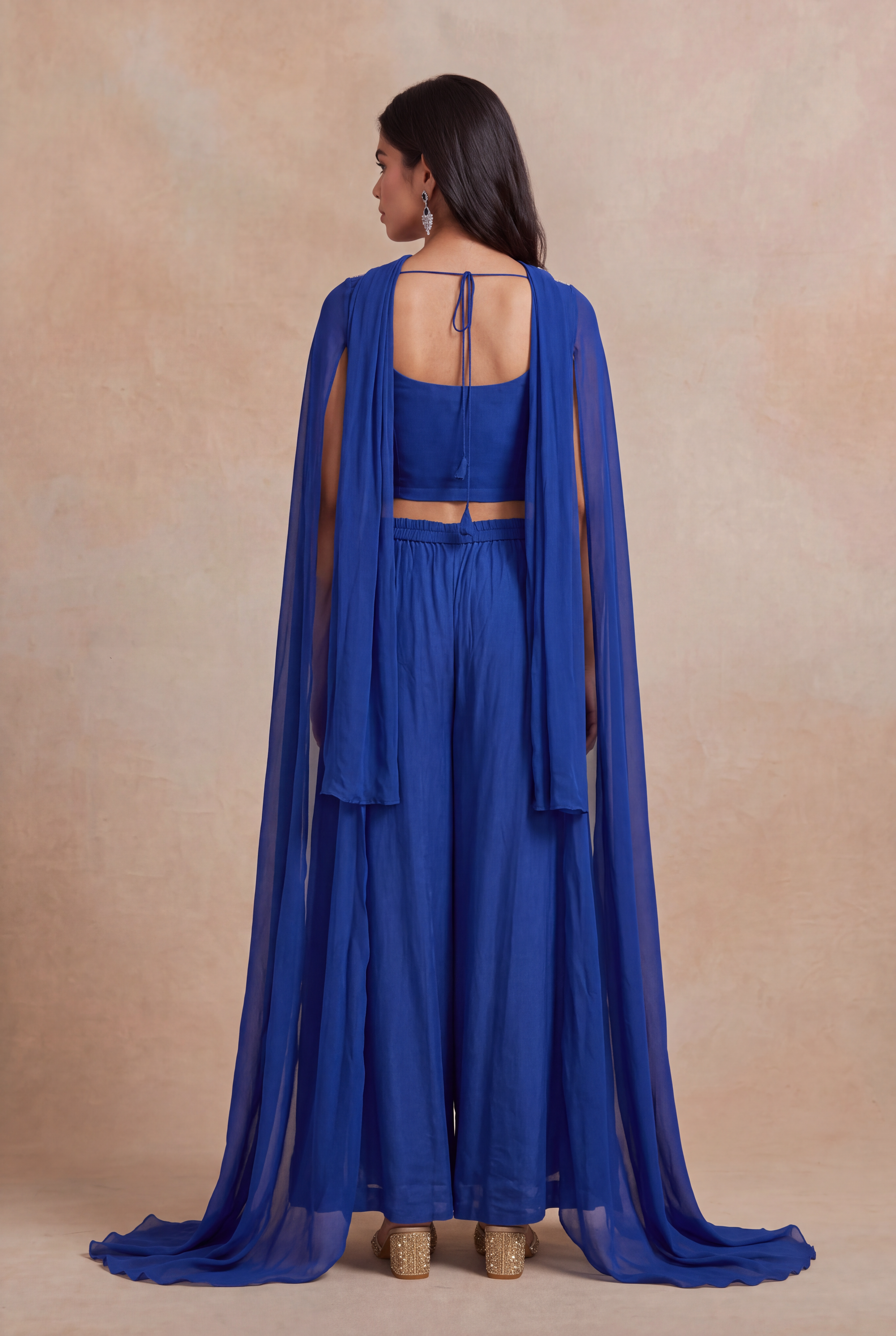 Royal Blue Chinon Georgette Indo-Western Set