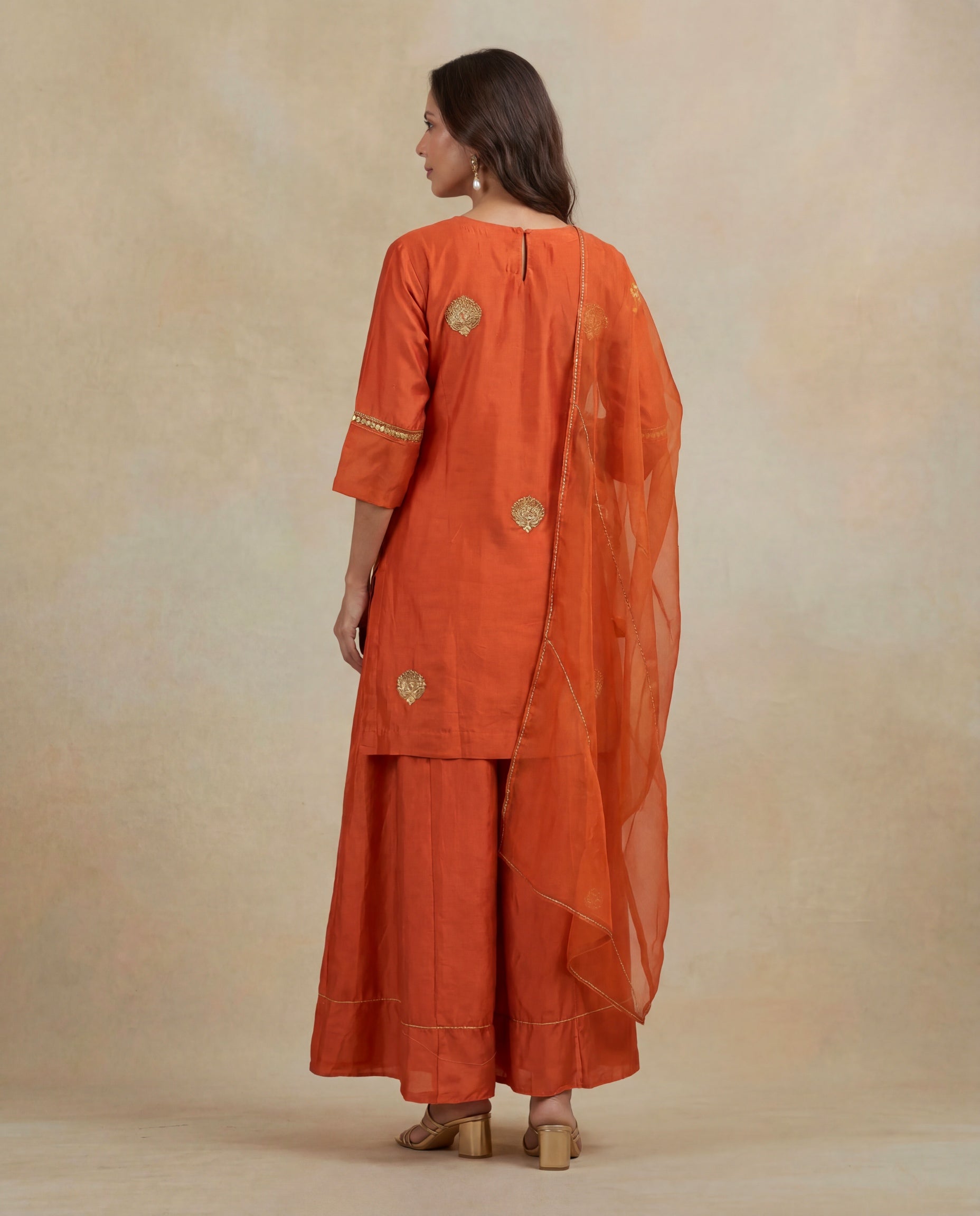 Orange Silk Indo-Western Kurta Set