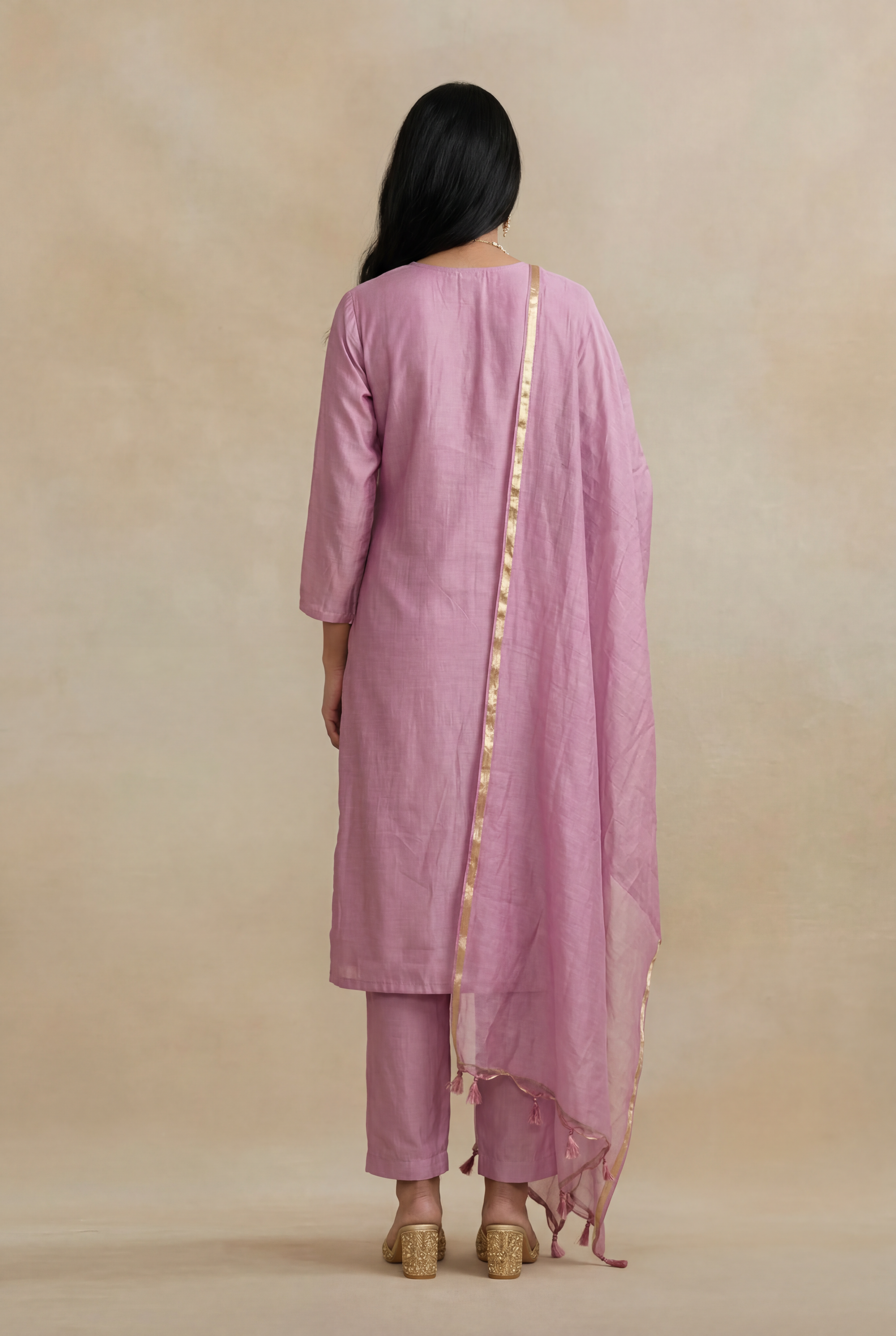 Dusty Pink Mul Cotton Embroidered Straight-Cut Salwar Set