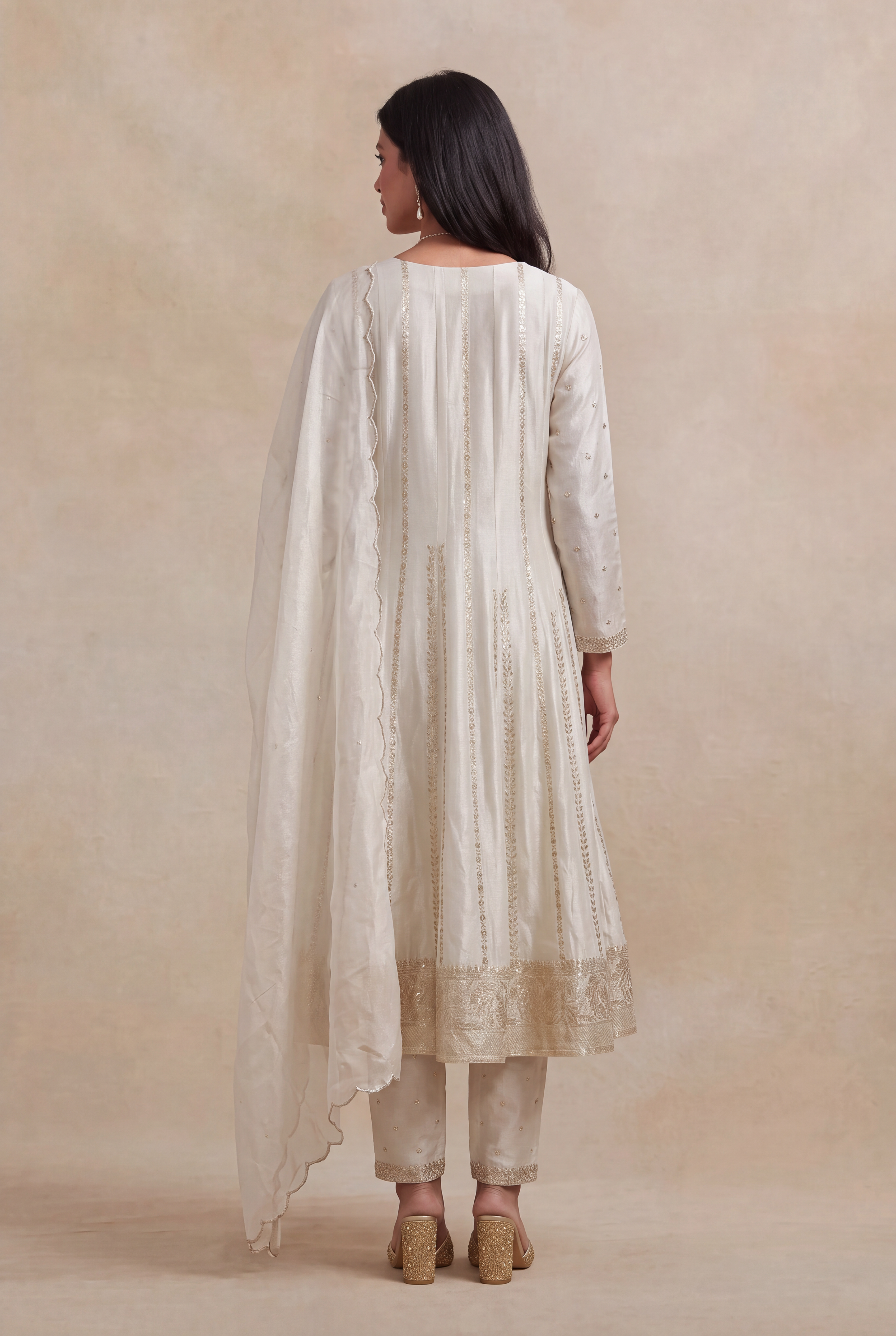 Ivory Tissue Silk Banarasi Anarkali Set