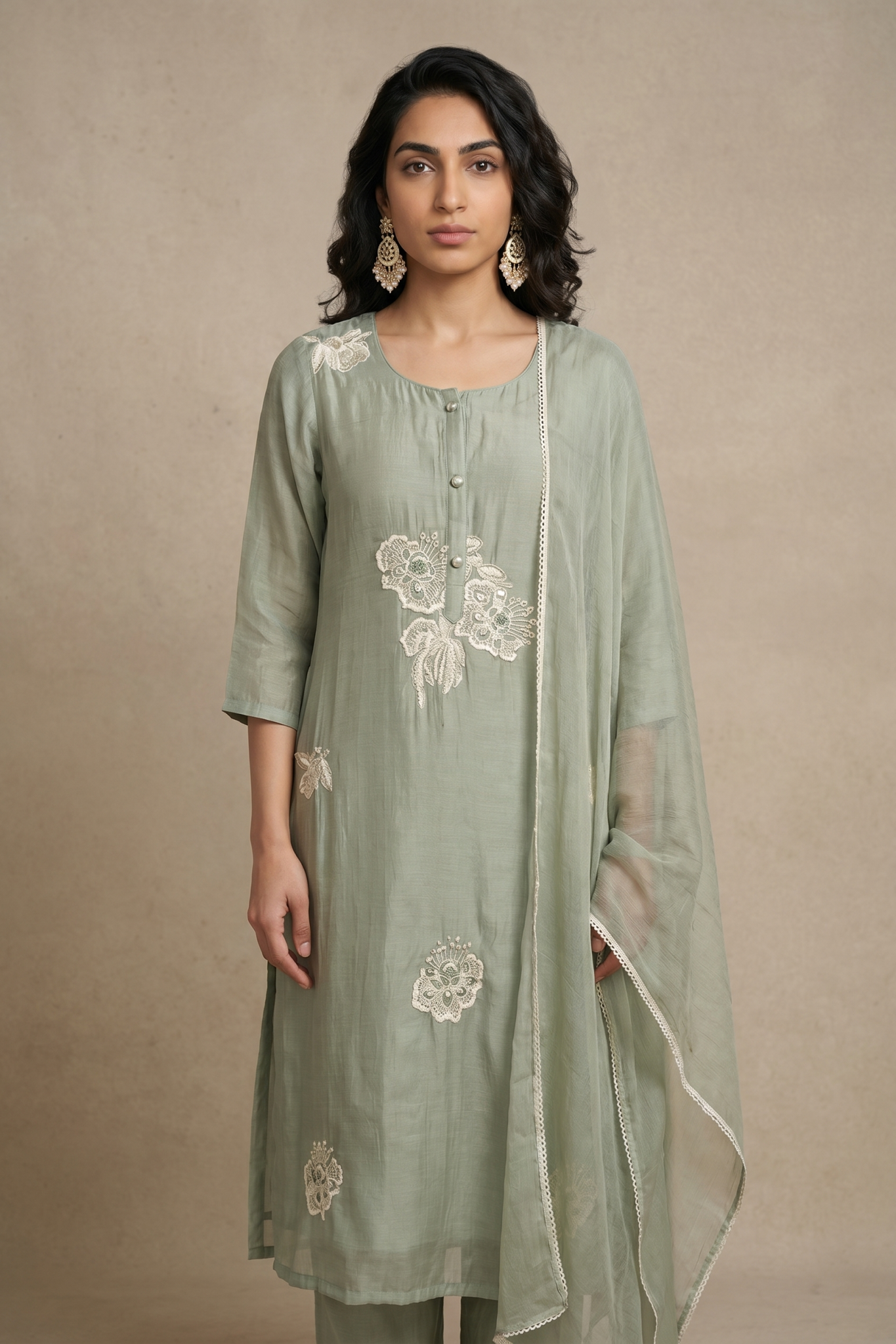 Sage Green Embroidered Cotton Salwar Set