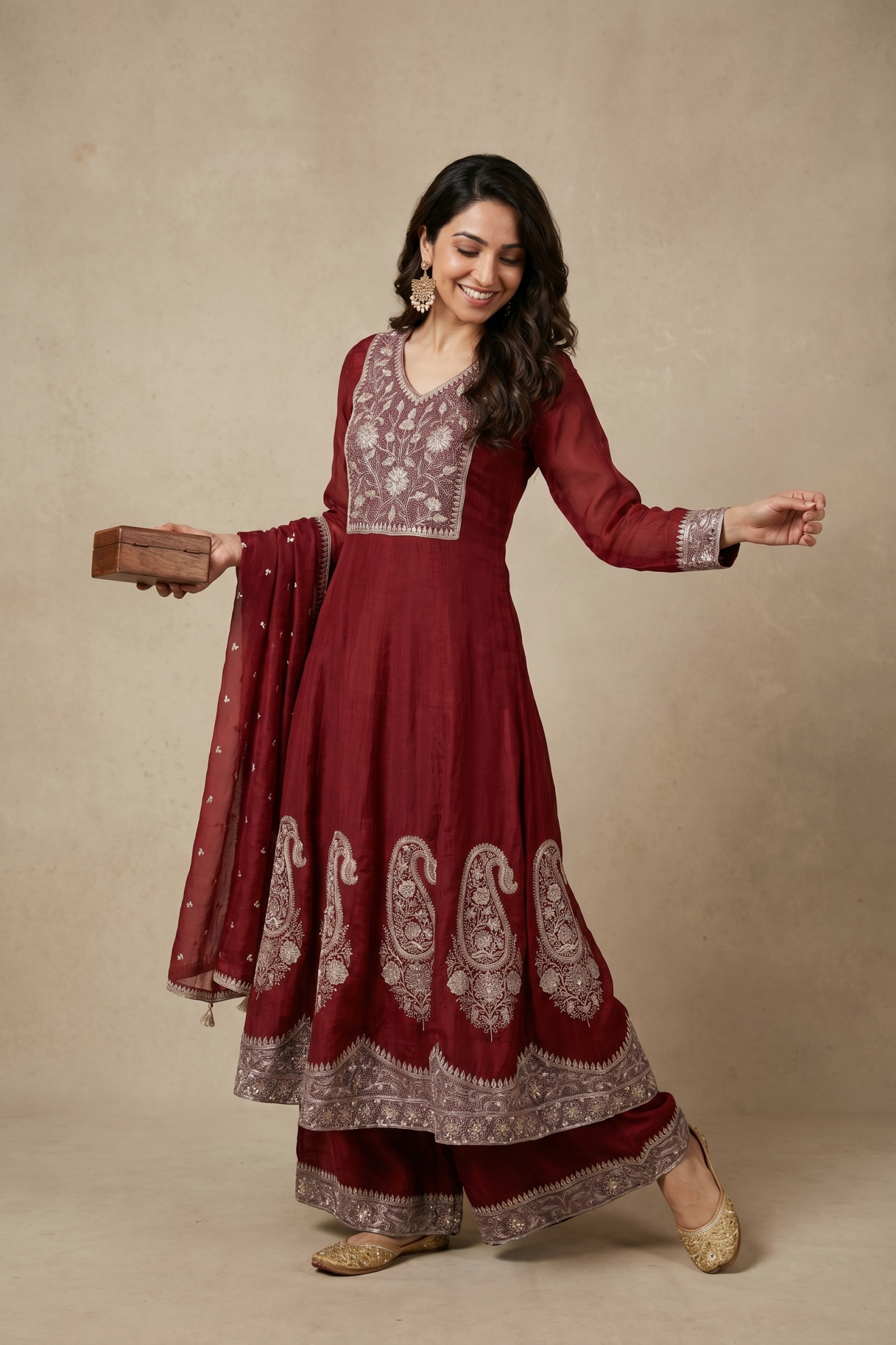 Maroon Embroidered Anarkali Set