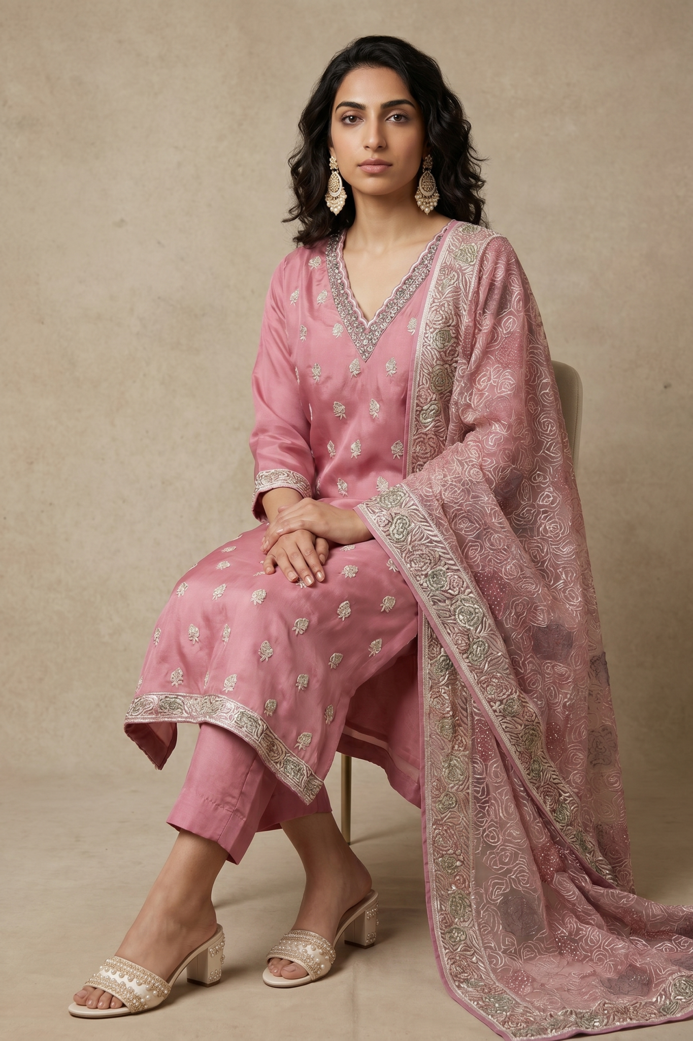 Blush Pink Organza Embroidered Salwar Set