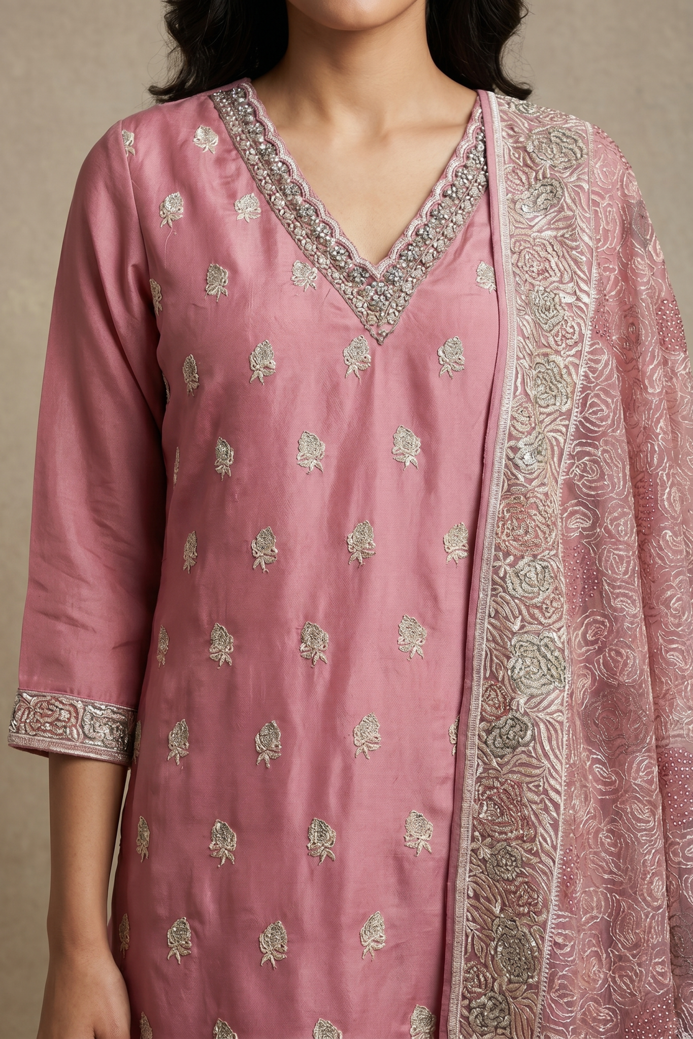 Blush Pink Organza Embroidered Salwar Set
