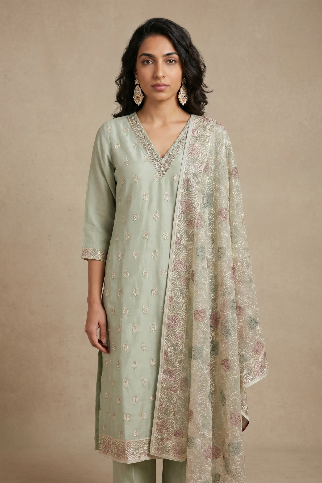 Sage Green Soft Organza Salwar Set