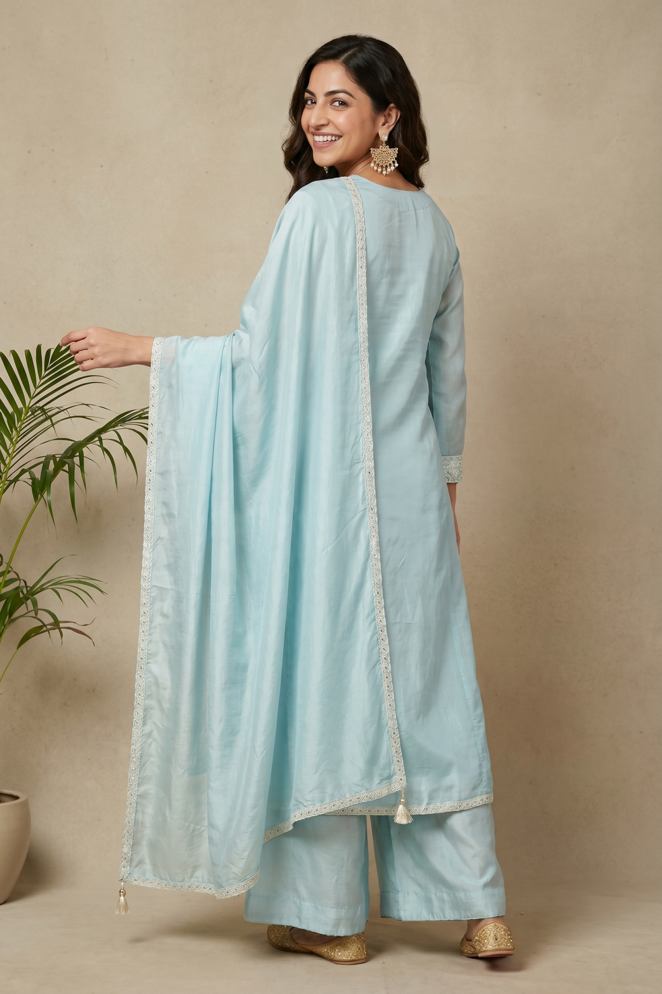 Powder Blue Chanderi Cotton Embroidered Salwar Set