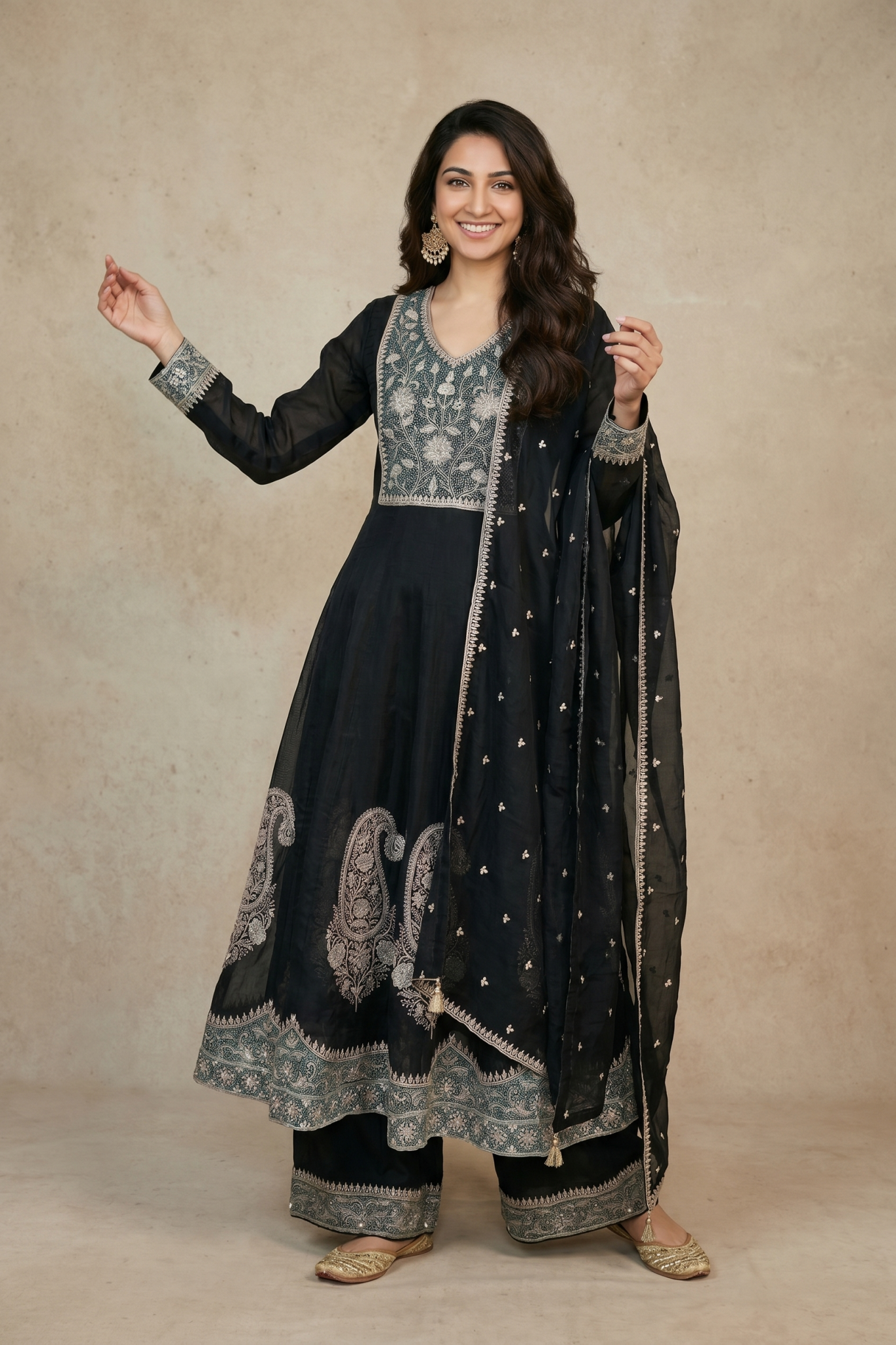 Black Chanderi Cotton Anarkali Set