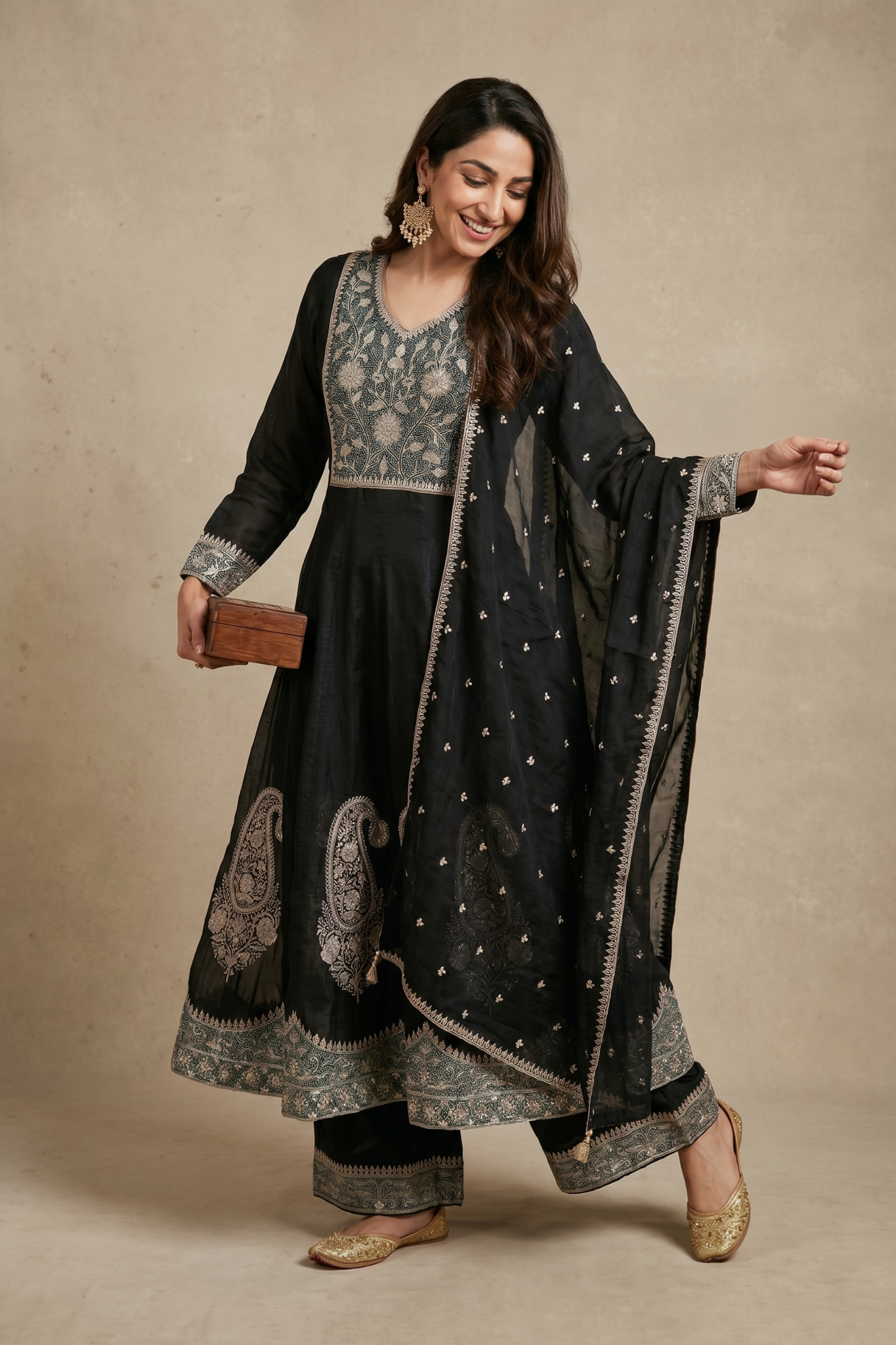 Black Chanderi Cotton Anarkali Set