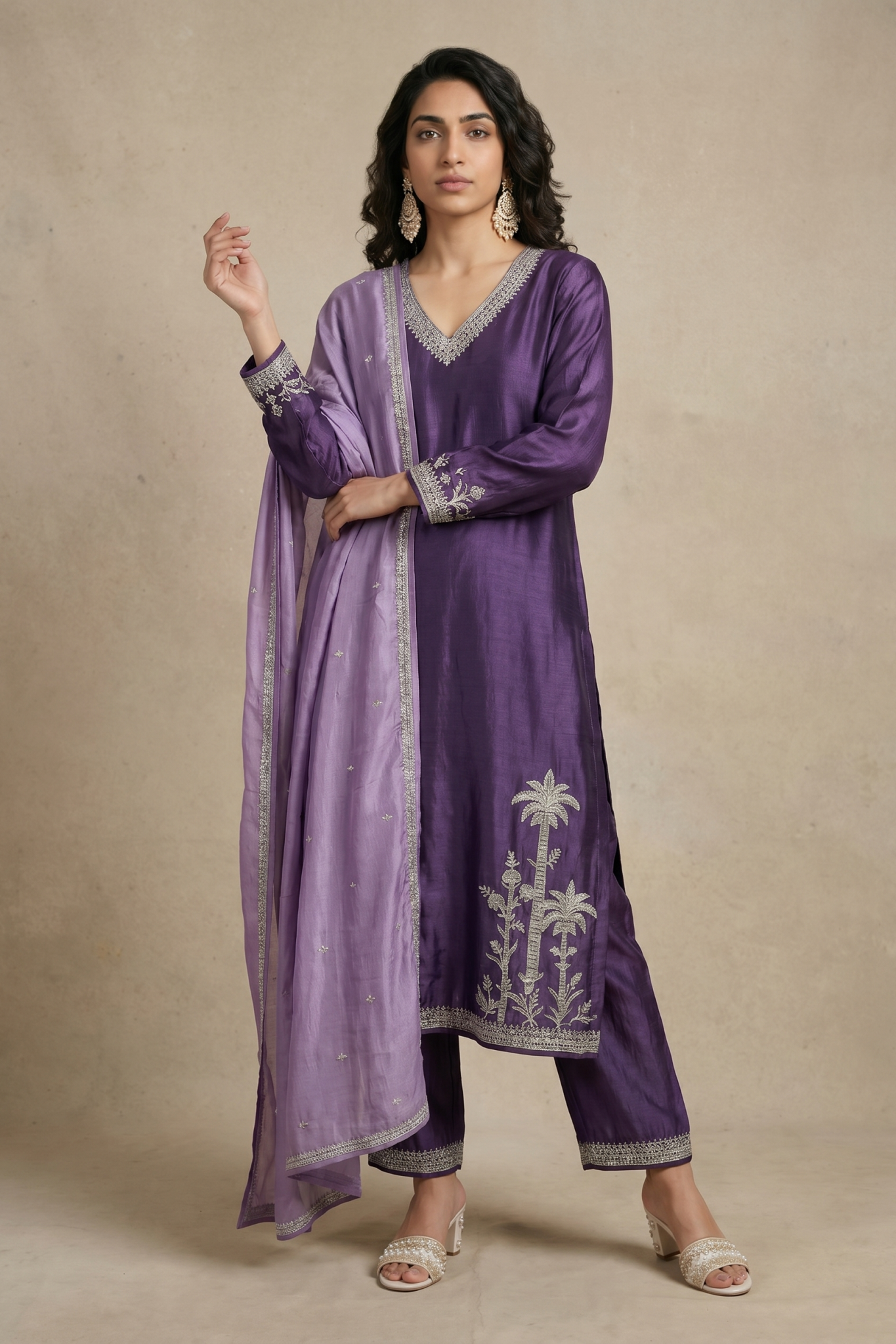 Lavender Purple Raw Silk Salwar Set