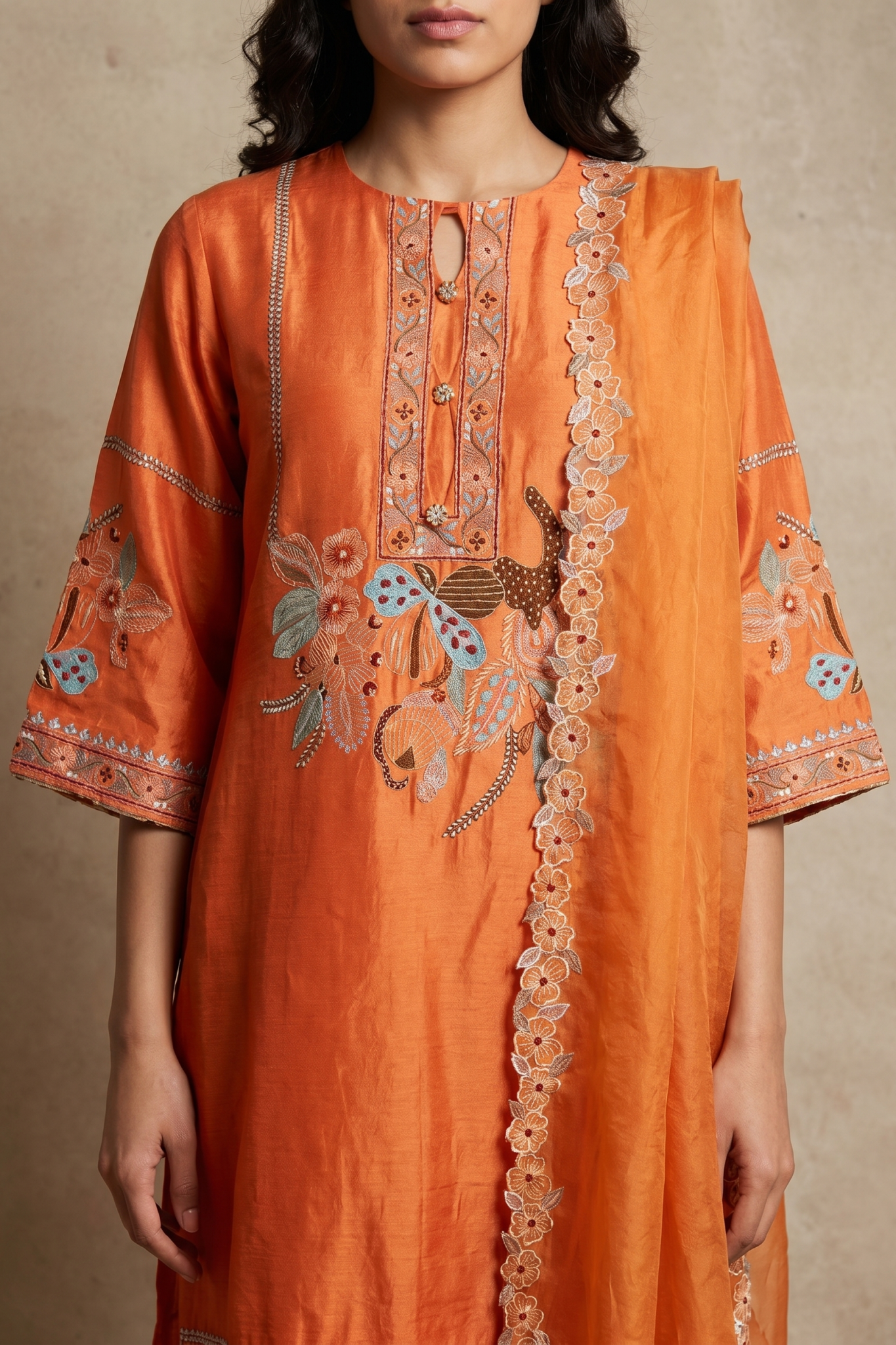 Orange Chanderi Cotton Salwar Set