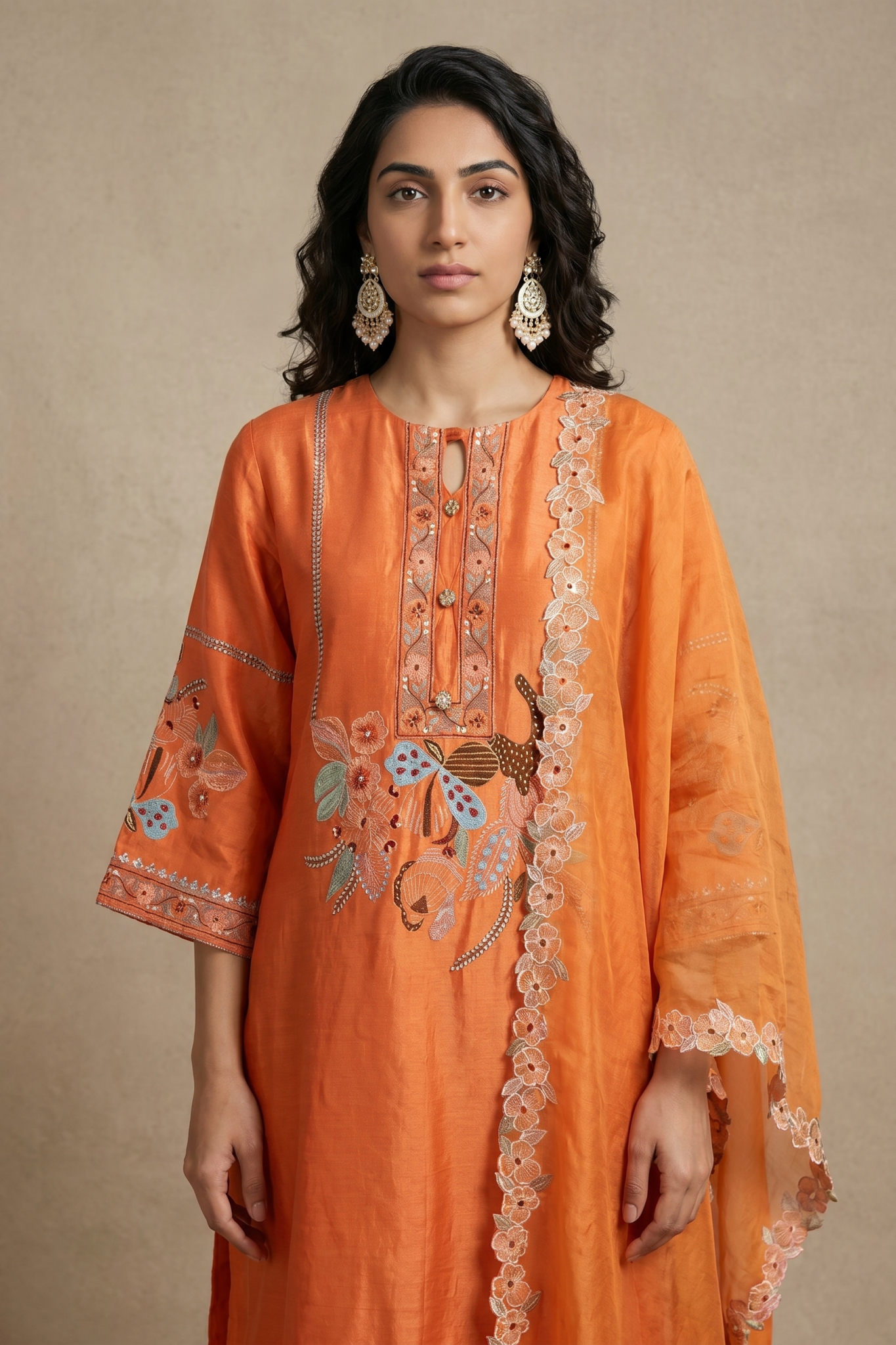 Orange Chanderi Cotton Salwar Set