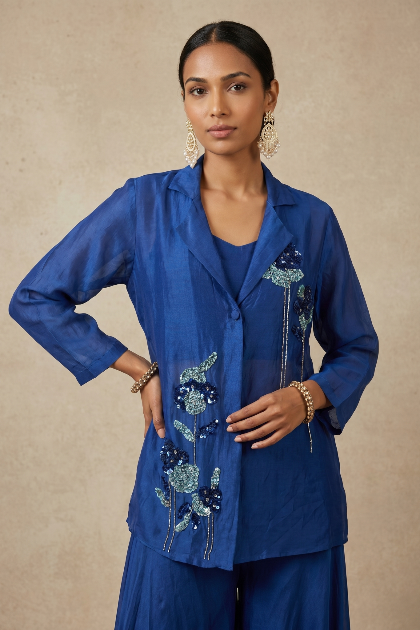 Royal Blue Organza Co-Ord Set