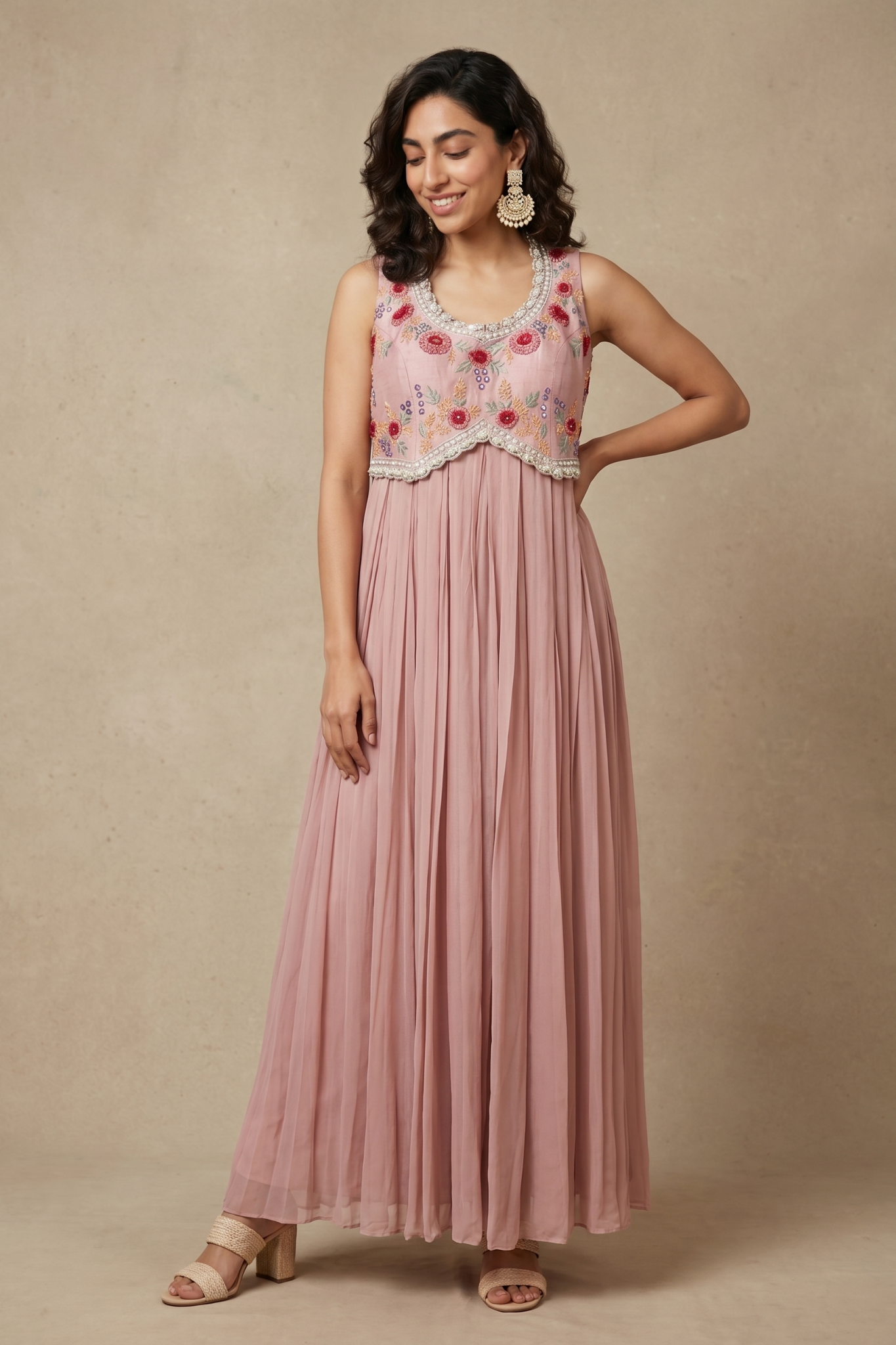 Dusty Rose Georgette Embroidered Western Gown