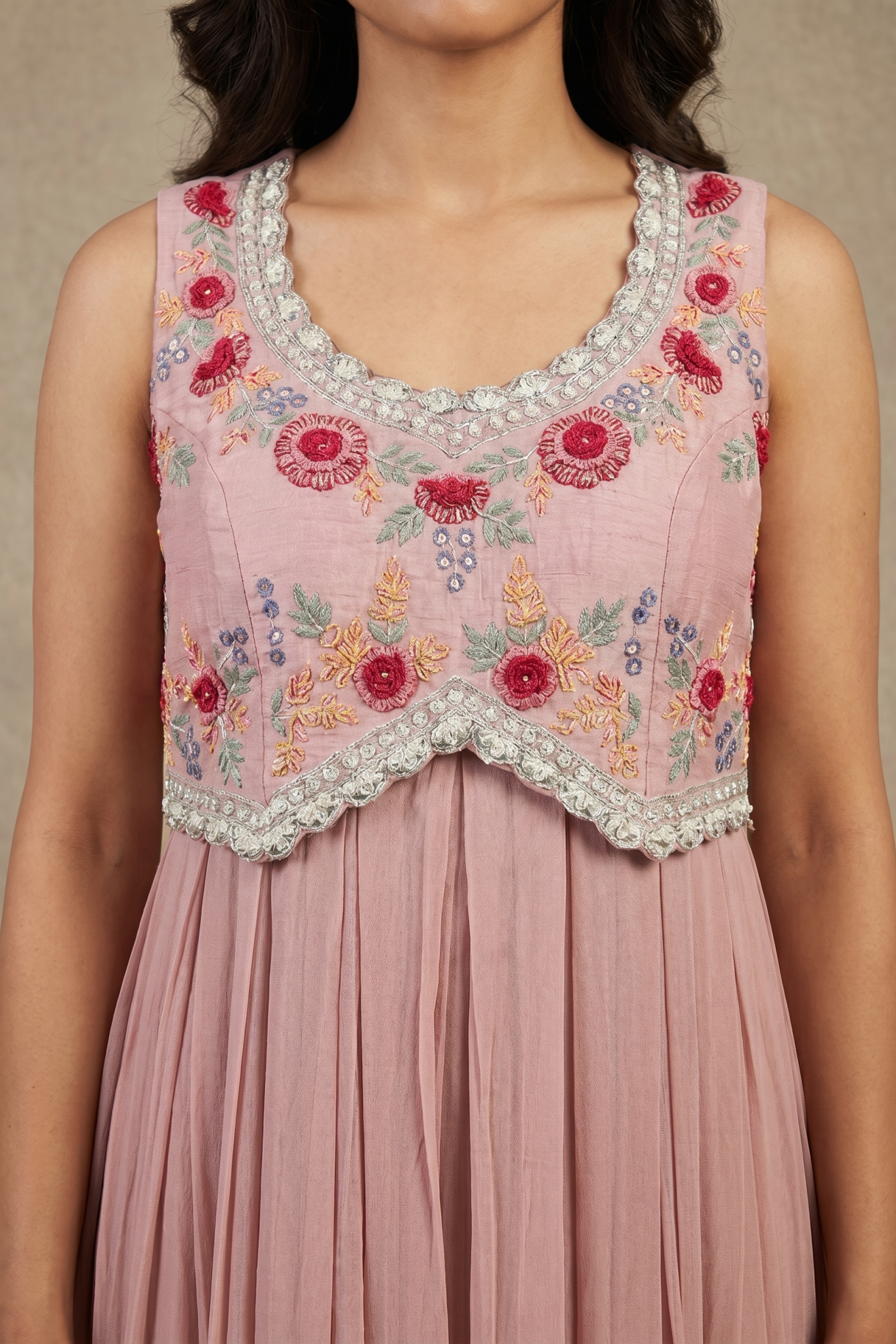 Dusty Rose Georgette Embroidered Western Gown