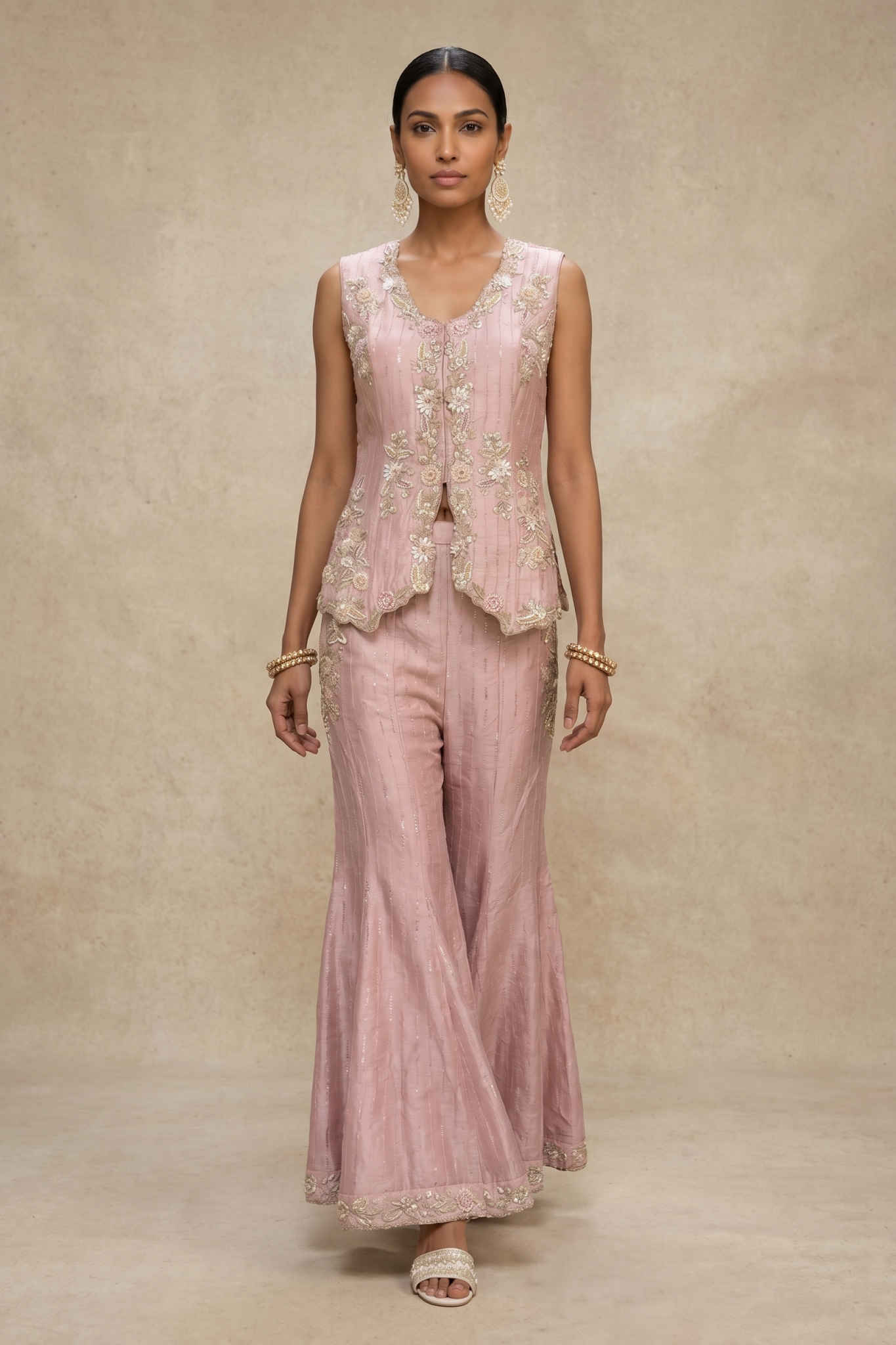 Blush Pink Embroidered Silk Co-Ord Set