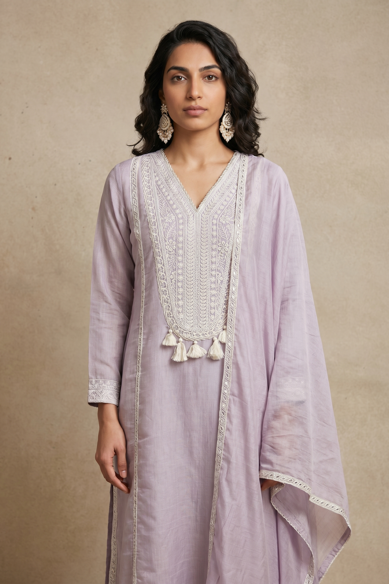 Lavender Embroidered Cotton Salwar Set