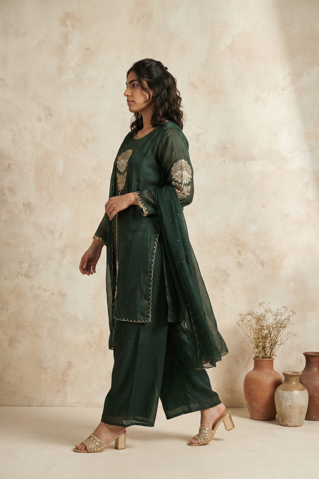 Green Crepe Palazzo Set