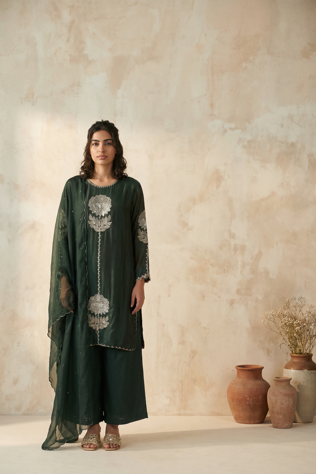 Green Crepe Palazzo Set