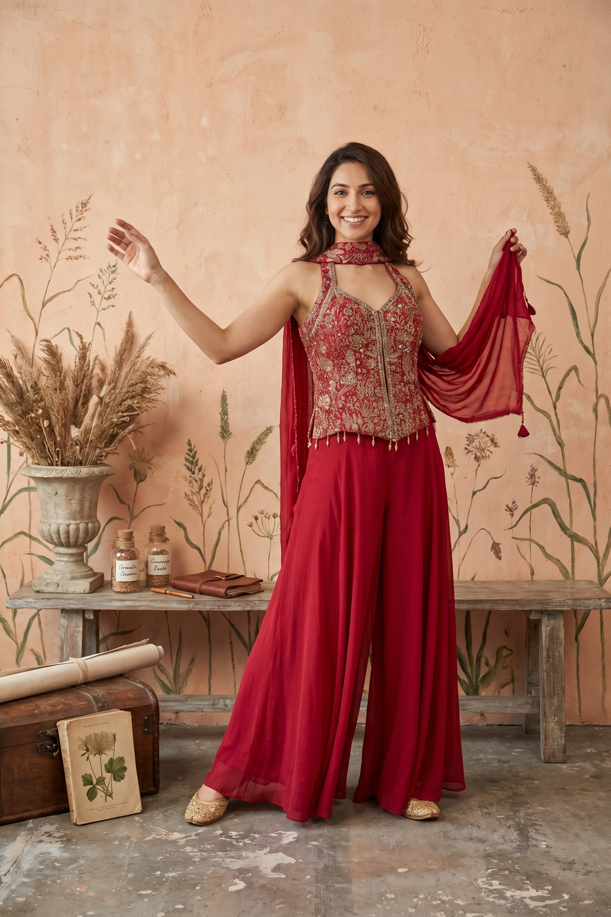 Indowesten georgette material zari and mirror with sequence work m size