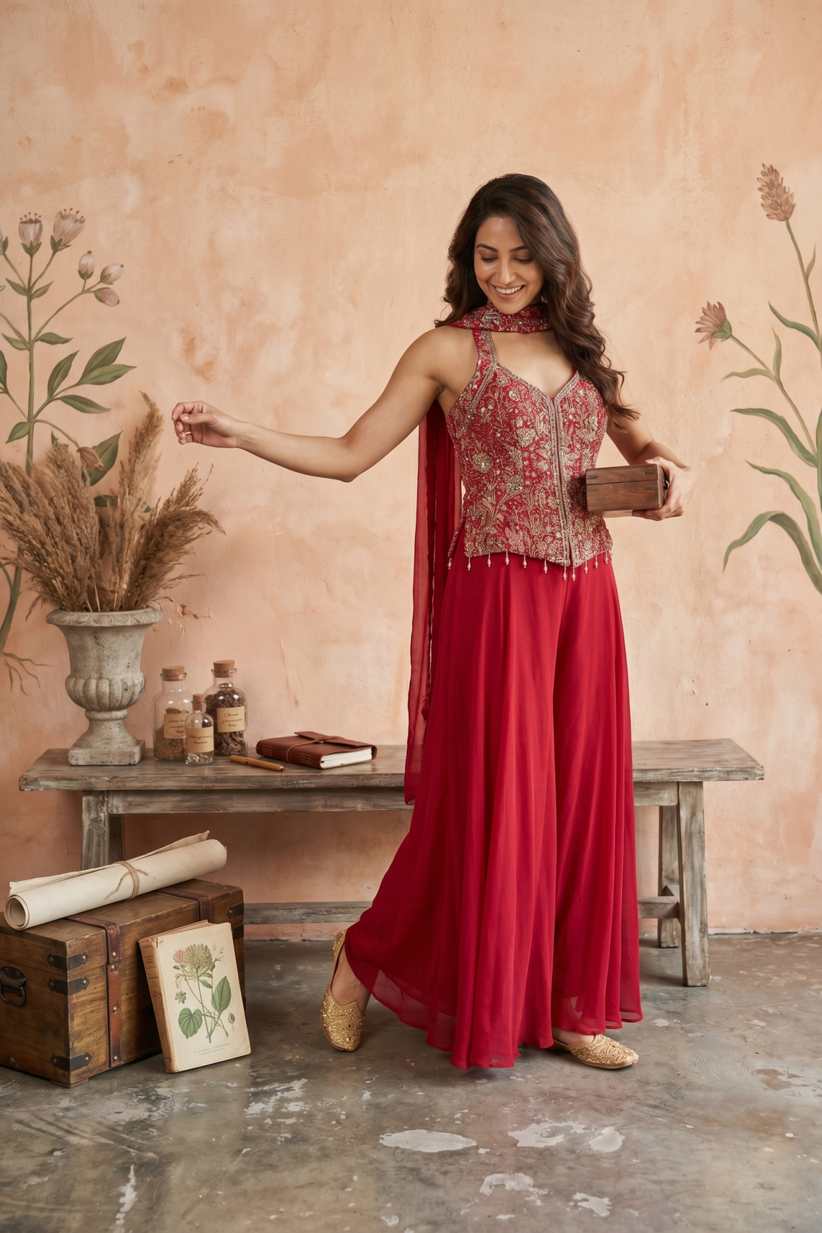 Indowesten georgette material zari and mirror with sequence work m size